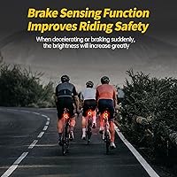 Vista 5 de Luz trasera inteligente para bicicleta, detección de frenos, encendido/apagado automático, luz trasera súper brillante de 22 LED, 5 modos