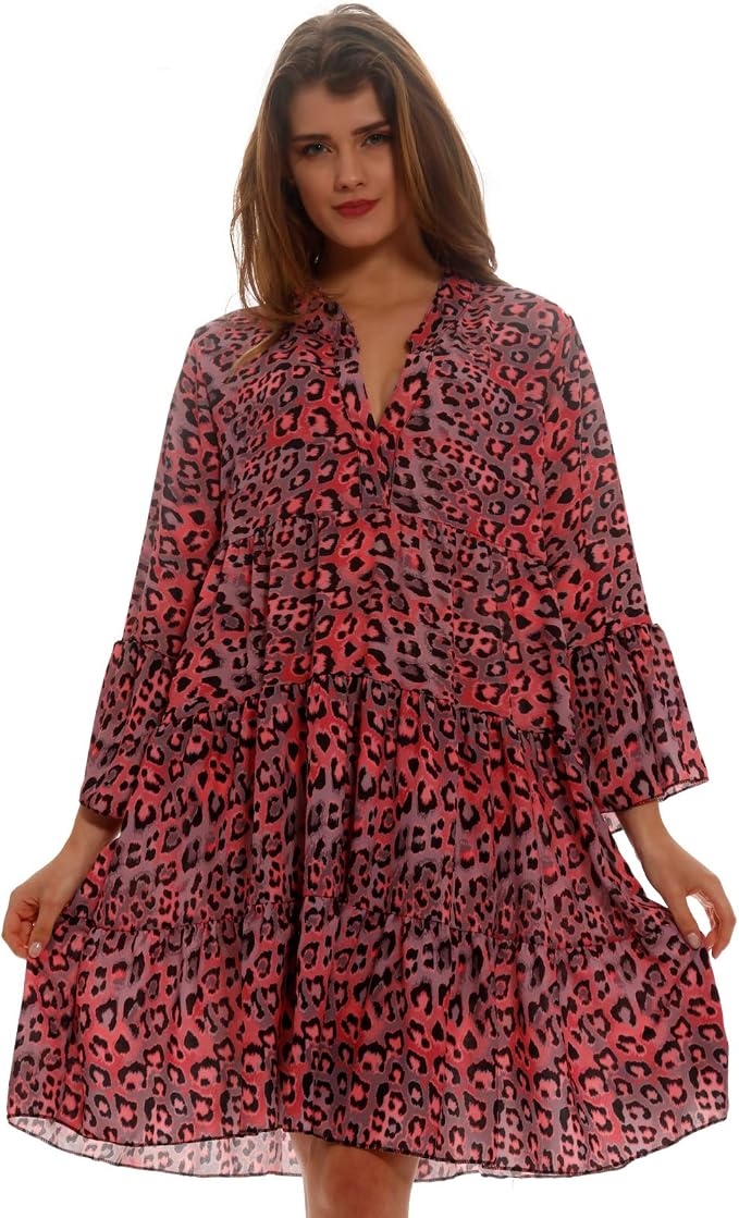 Yc Fashion Style Damen Tunika Kleid Allover Muster Boho Look Party Freizeit Minikleid Oder Herbstkleid Fur Frauen Mit Kurven Hp219 Made In Italy One Size Mehrfarbig Bordeaux Amazon De 