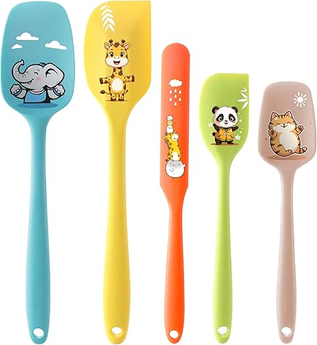 5 piezas de juego de espátulas de silicona de goma, DQELFA espátulas resistentes al calor de grado alimenticio para uso en la cocina, para cocinar y