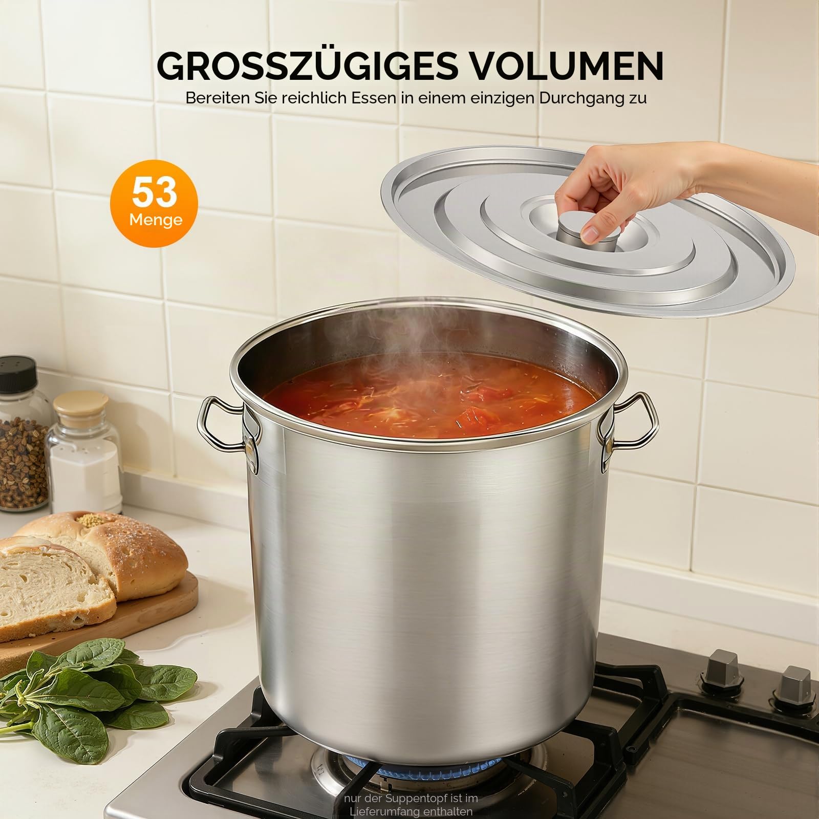 Edelstahl Eimer mit Deckel | 50L Edelstahleimer | Kücheneimer | Edelstahl Behälter mit deckel | Milcheimer Suppentöpfe für Küche, Industrie, Gastronomie & Haushalt