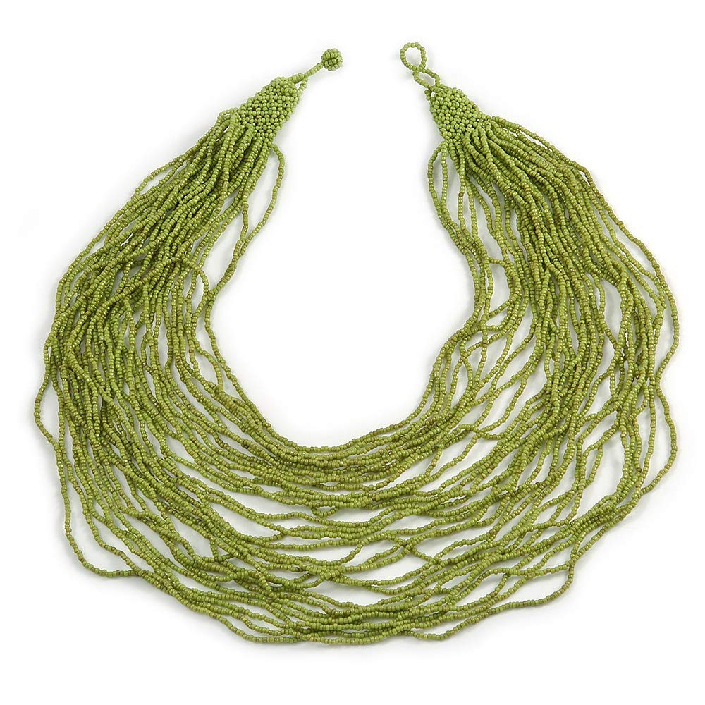 Avalaya Collana Lunga In Legno Con Perline Grandi Verde Brillante - 68 Cm