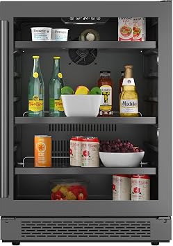 Avallon ABR241BLSS 24 Inch Wide 140 Can Energy Efficient Beverage Center with LED Lighting, Double Pane Glass, Touch Control Panel and Left Swing Door