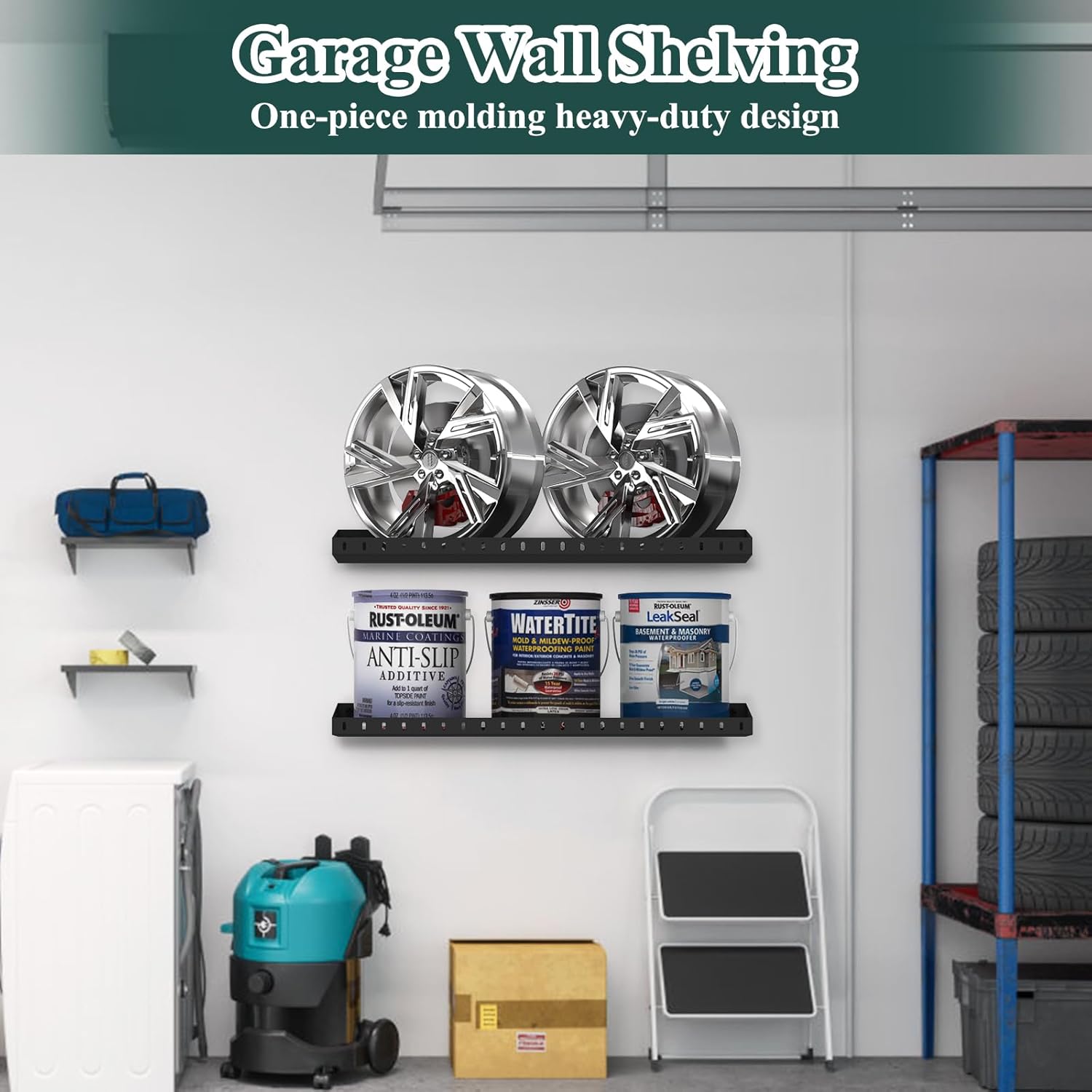 2 Pack Garage Wall Shelf, 1X2 Ft Heavy Duty Shelving, Wall Mounted Storage Rack, Black Shelves for Garage, Office, Basement and Kitchen