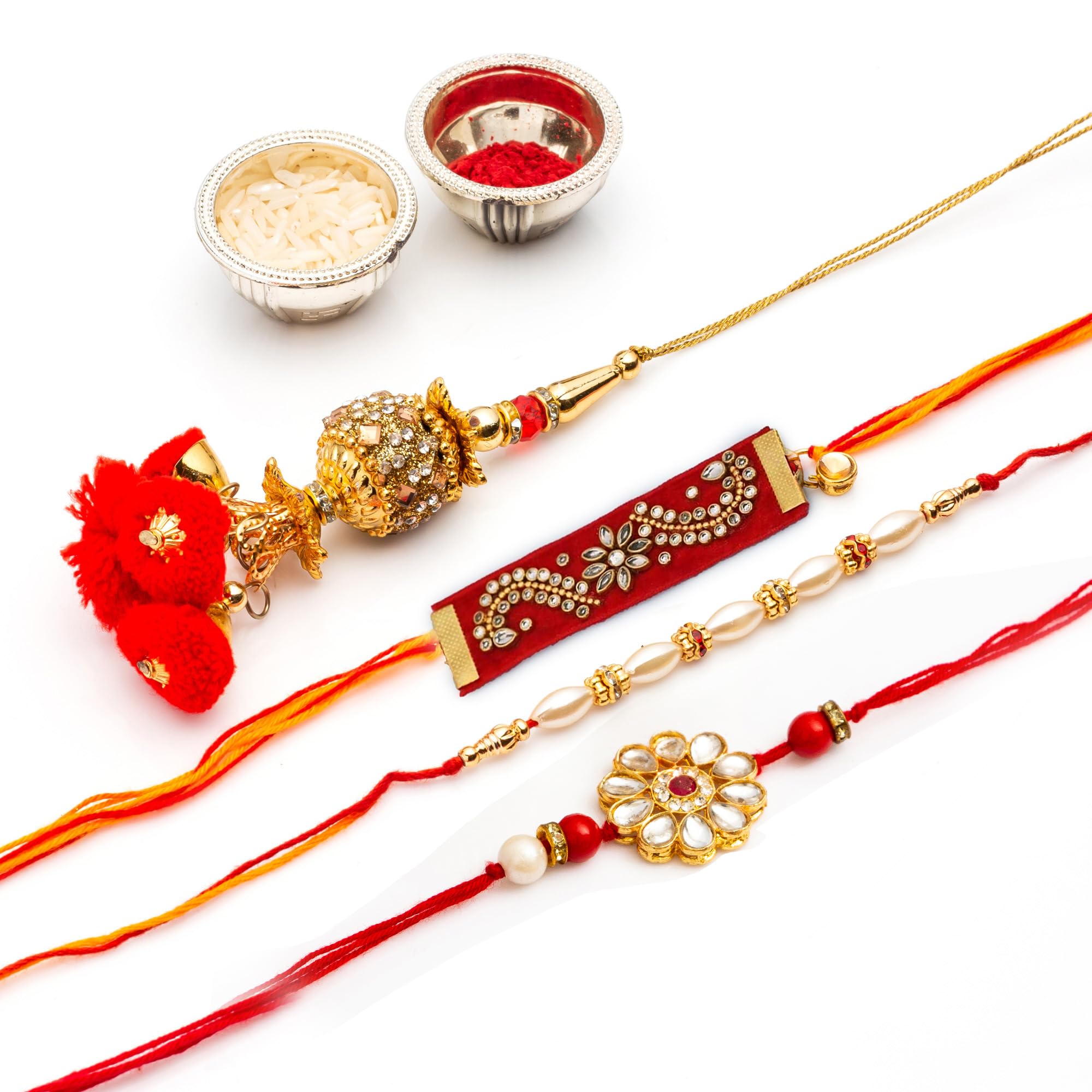 CraftVatika Combo of 4 Rakhi for Brother Bhabhi Kids- Kundan Rakhi for Bhai Lumba for Bhabhi - Rakhi Set for Bhaiya Bhabhi Kids (B097H23YMB) Amazon Price History, Amazon Price Tracker