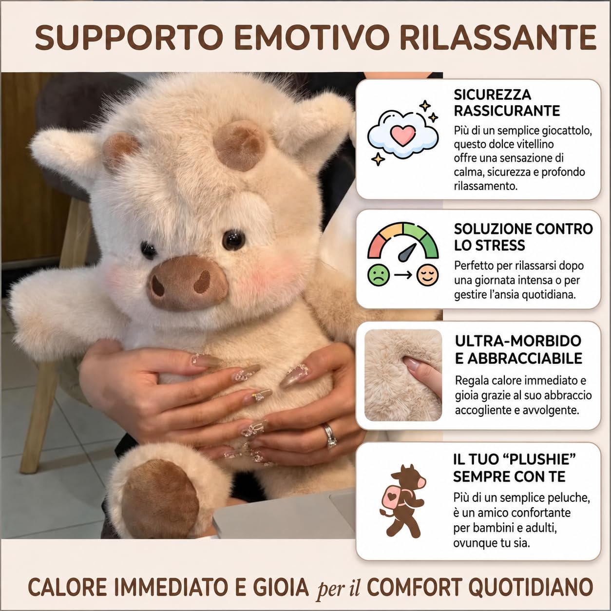Generico 45/60cm Mucca Peluche Che Corre - Orsetto Che Corre Morbido e Resistente, Il Running Plushie per Bambini, Running Peluche per Decorazione Cameretta e Compagno di Nanna (2, Rosa*Kaki, 60cm)
