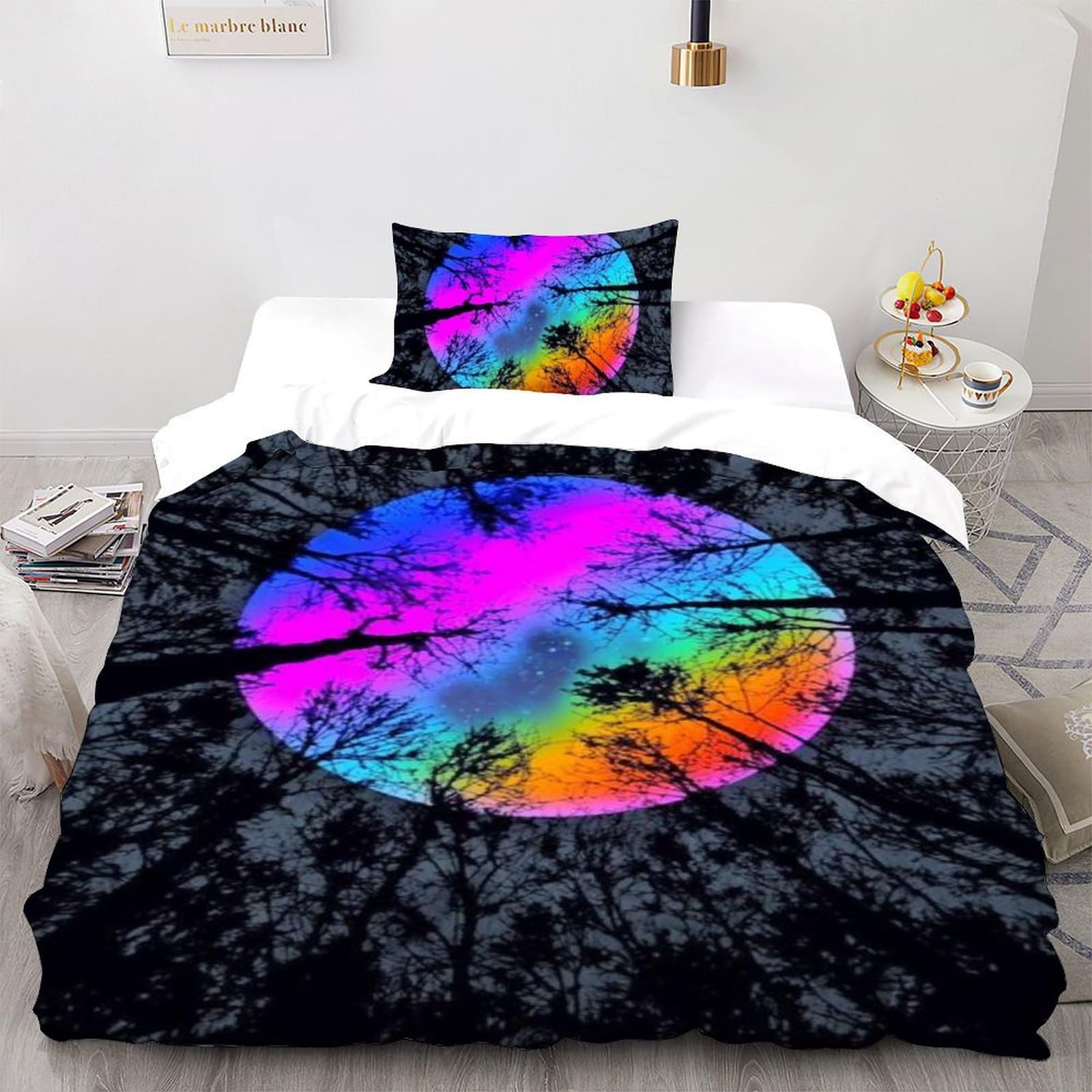 Housse de couette 135x200cm forêt imprimé 3D avec fermeture éclair pour lit enfant
