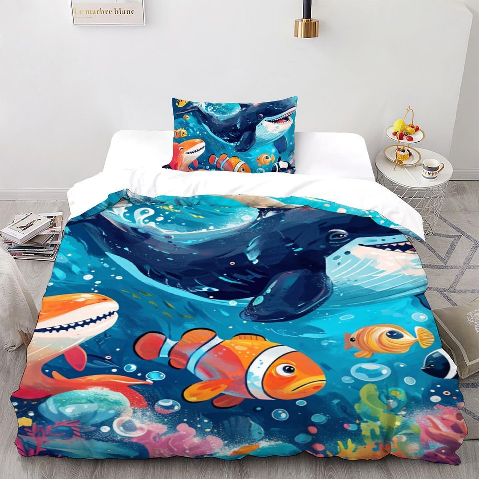 Housse de couette océan animaux mignons parure de lit enfant pour chambre simple ludique