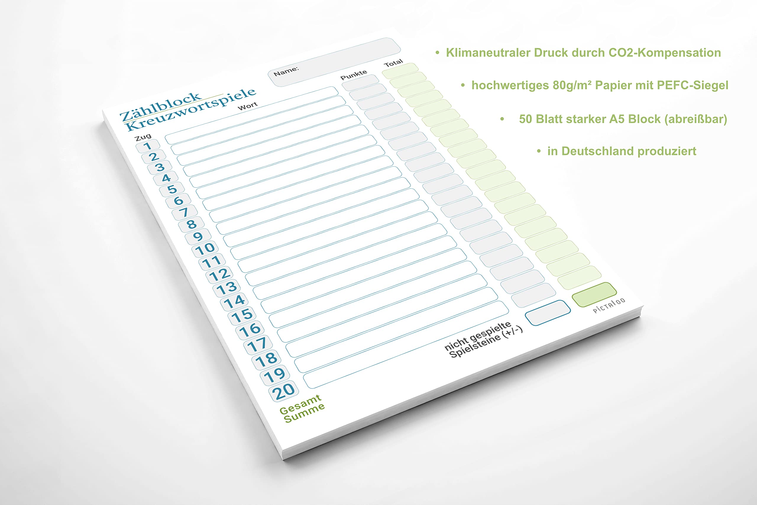 Wertungsblatt-Block DIN A5 – 50 Blatt Für Würfel- & Kartenspiele – übersichtlich, Farbig Unterteilt