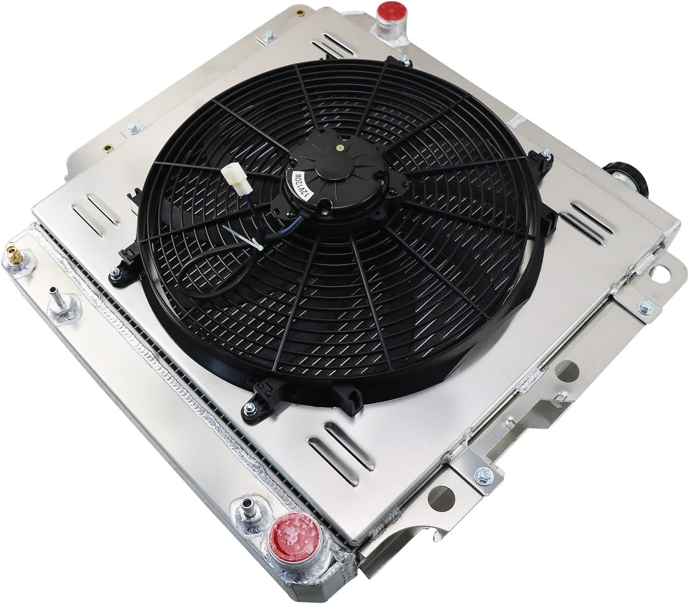 4 Row Core Aluminum Radiator for 1987-2006 Jeep Wrangler TJ YJ GM Chevy V8 Conversion with Shroud Fan & Relay 1988 1989 1990 91 92 93 94 95