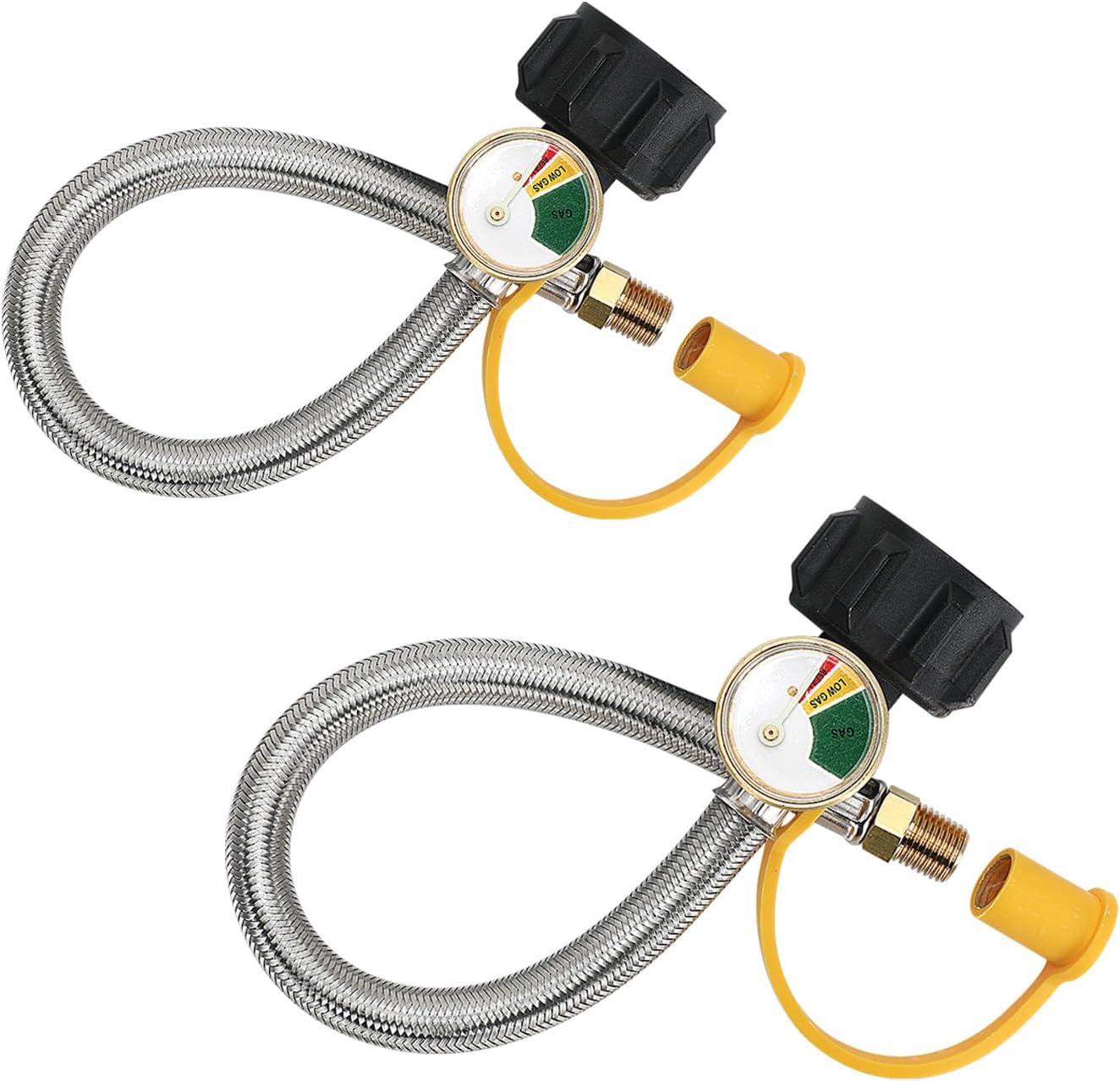 NQN 2 Packs RV Propane Hoses with Gauge,18 Inch Stainless