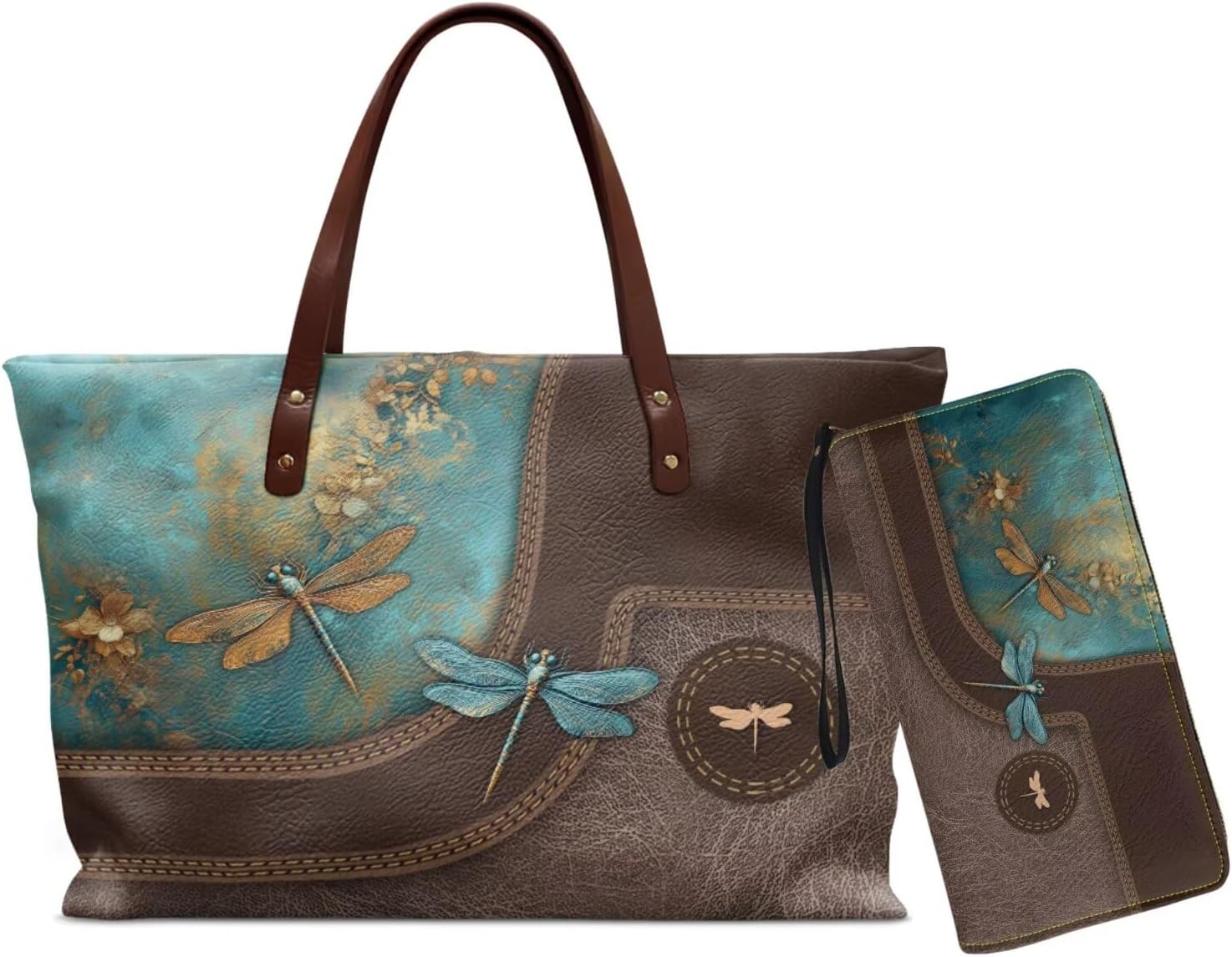 Womens Handbag Wallet Set Large Tote Bag PU Leather Shoulder Bag with Matching Purse