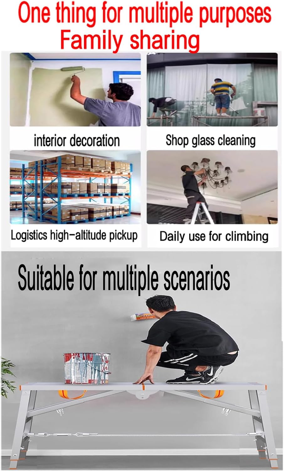 Portable Scaffolding Equipment, Heavy Duty Folding Ladder Stool Tower Work Platform with Non-Slip Feet for Car Washing Repair Painting