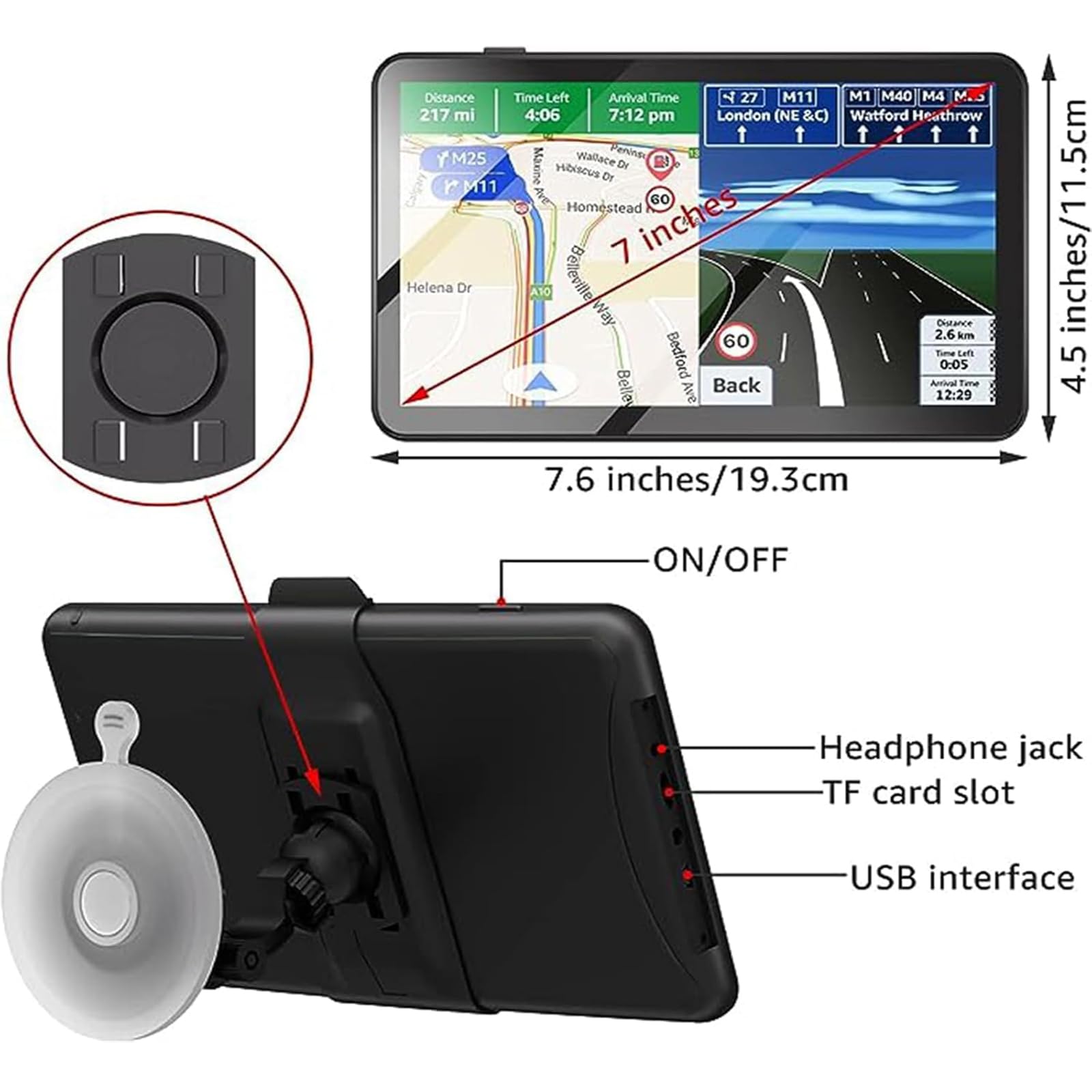 Navegador GPS 2.5D para Coche, Pantalla táctil de 7 Pulgadas, GPS de camión, Conductores comerciales, indicaciones de Voz Real, dirección de Giro, Alerta de cámara de Velocidad de Advertencia