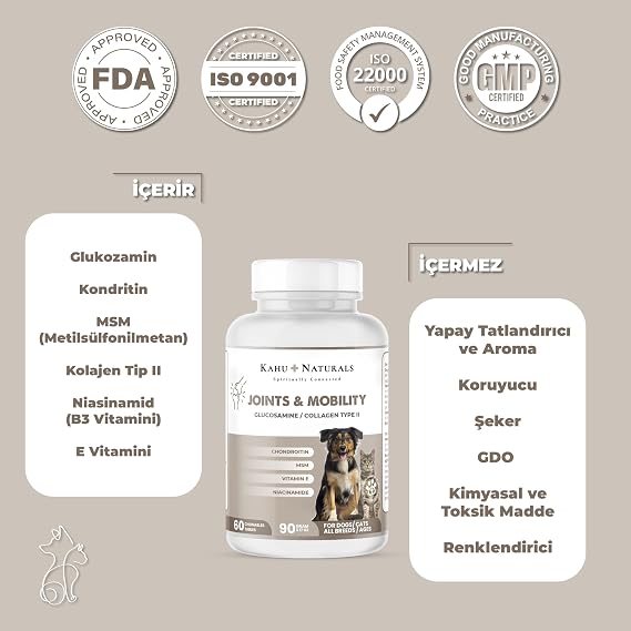 Kahu Naturals Joints&Mobility, Glucosamine, Chondritin, Collagen, Cat and Dog, 60 Tablets