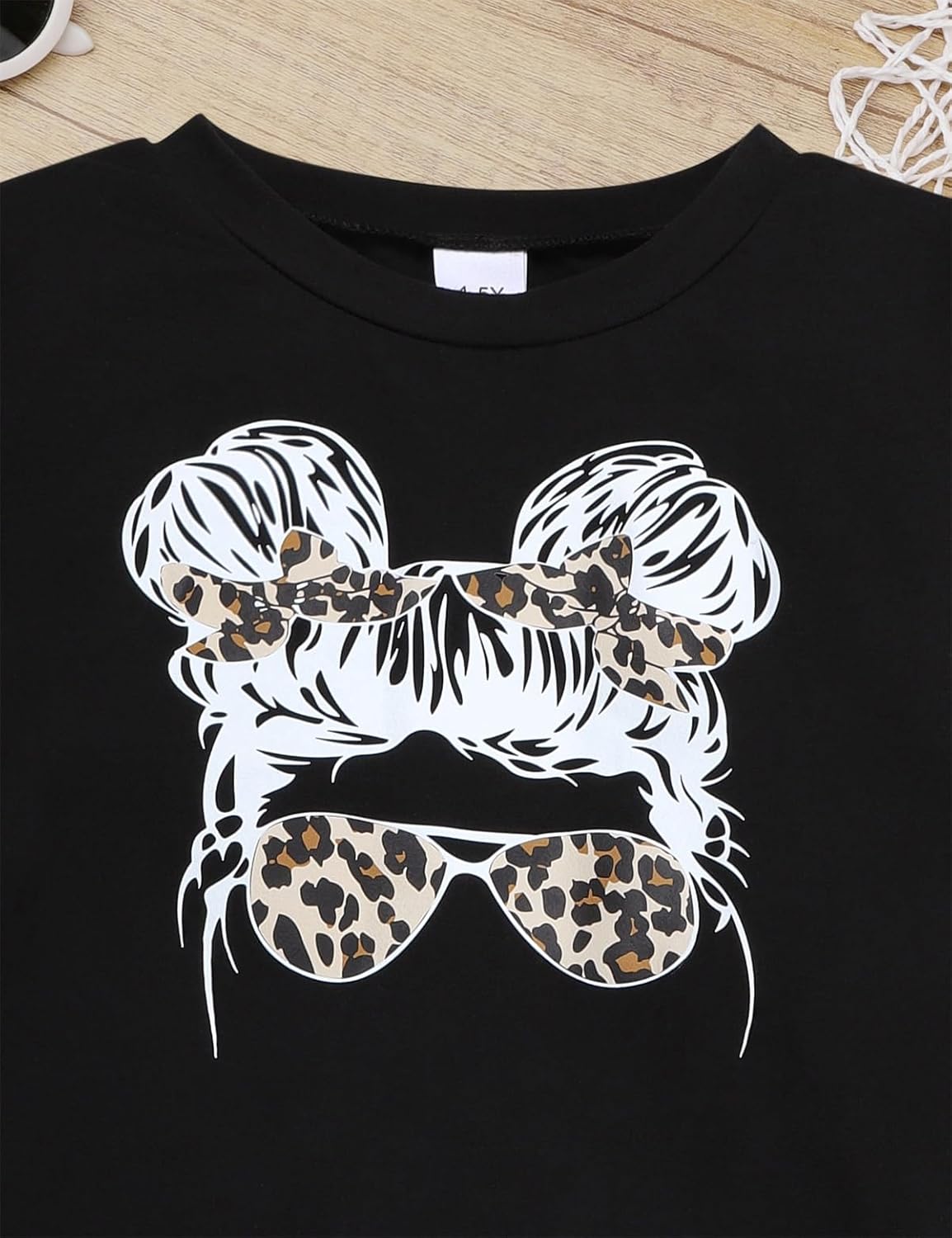 Toddler Girl Clothes Long Sleeve Cartoon & Letter Graphic Top + Fruit Stationery Print Flared Leg Pants 6-7 Years Black image 6 of 7 B0D669XPVW