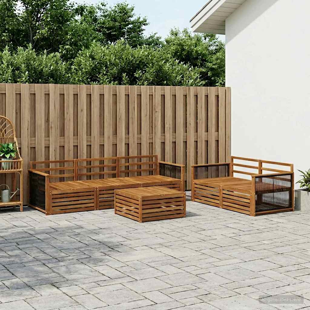 Gartenmöbel-Set aus massivem Akazienholz 6-teilig wetterfestes Outdoor-Sitzgruppe für Terrasse Balkon und Garten, modulare Essgruppe mit stabilem Tisch und bequemen Sofas
