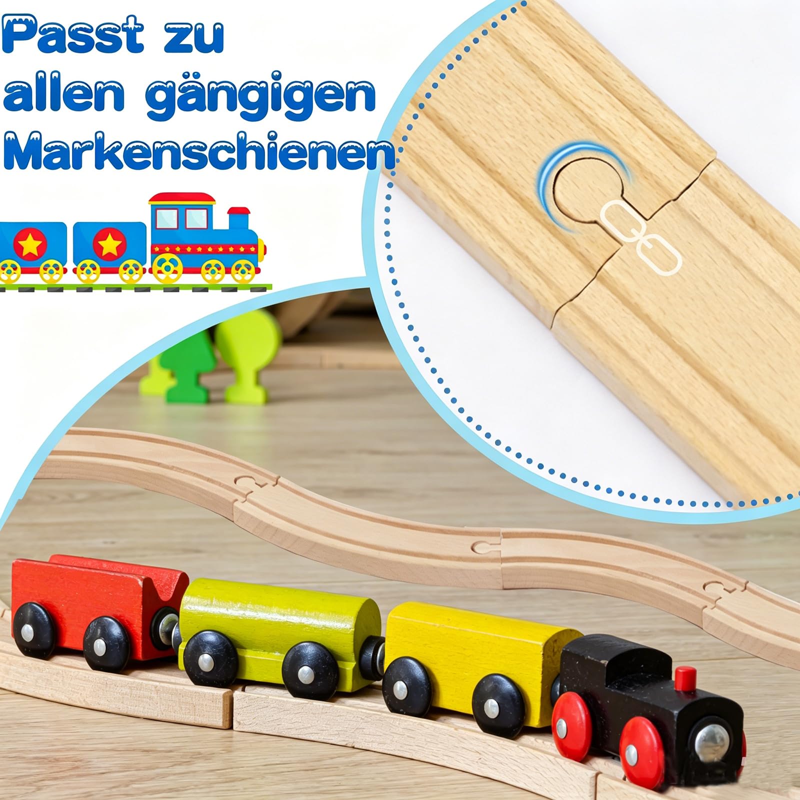 Holzeisenbahn Schienenset, Kompatibel mit Alle Eisenbahn Holz Systeme, 25 Teile Erweiterungspaket aus schienen zubehör, Für Kinder Ab 3 Jahren