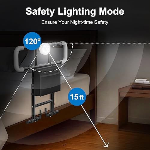 Miniatura 5 de Seeutek Rieles de cama para adultos mayores, rieles plegables de asistencia de cama para personas mayores, rieles laterales de cama ajustables con