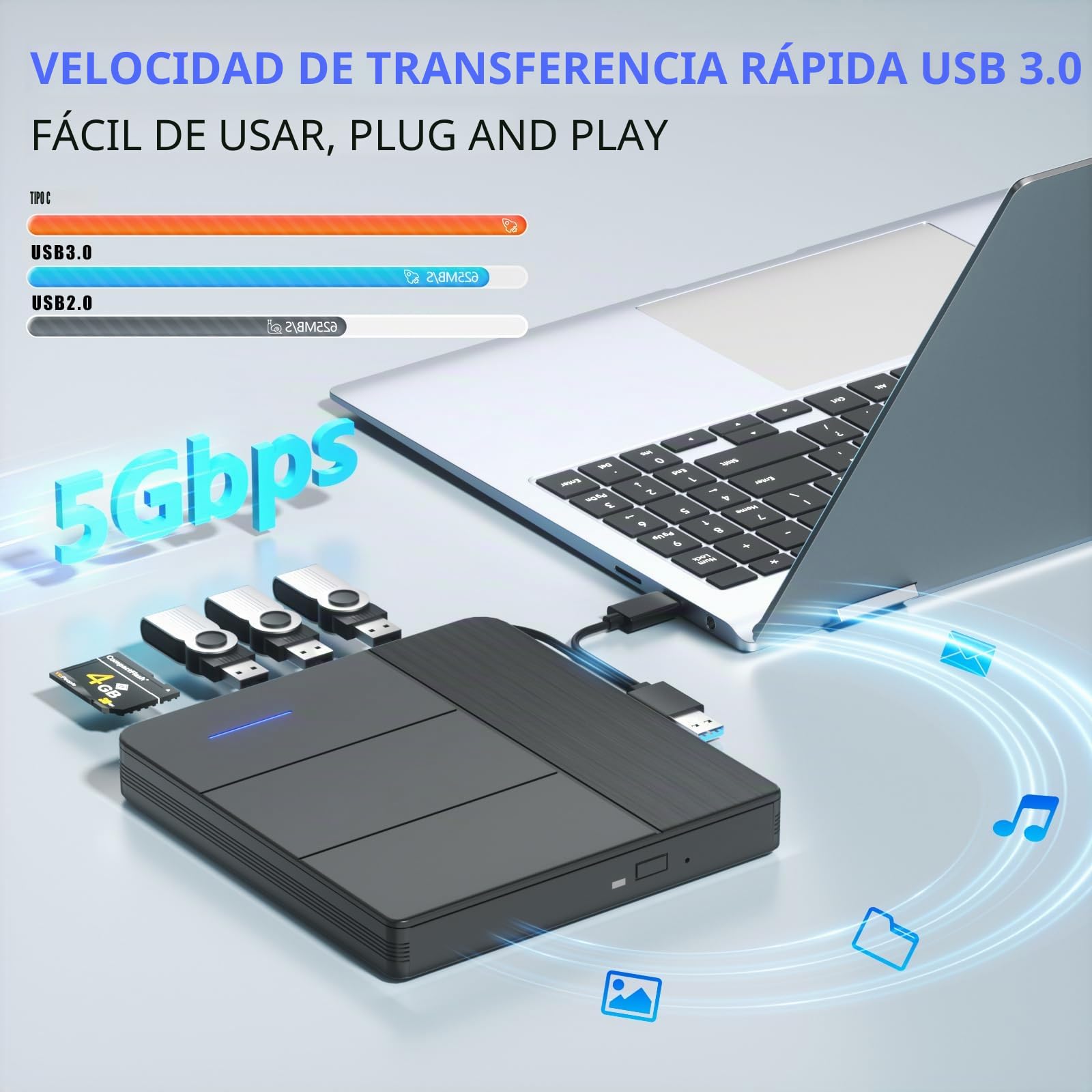 Unidad Blu-ray externa 7 en 1, compatible con 100 G de lectura y escritura, grabadora portátil, USB 3.0 tipo C y ranuras TF/SD, adecuada para Windows y MacOS