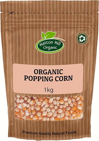 Organic Popping Corn 1kg by Hatton Hill Organic | Popping Kernels for Fluffy Popcorn, Perfect for Snacks and Movie Nights