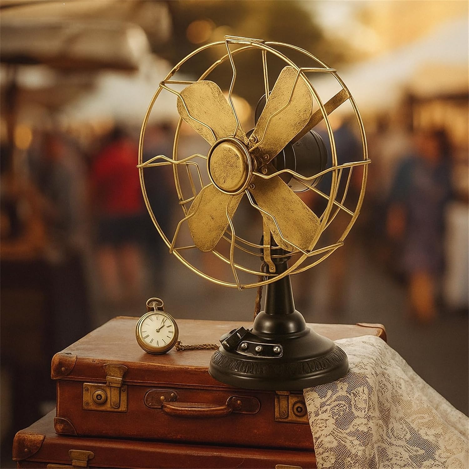 LOGOFUN Vintage Iron Art Desk Fan Model Antique Retro Table Fans Sculpture Static Ornaments for Home Tabletop - Bronze(Not a Real Fan)
