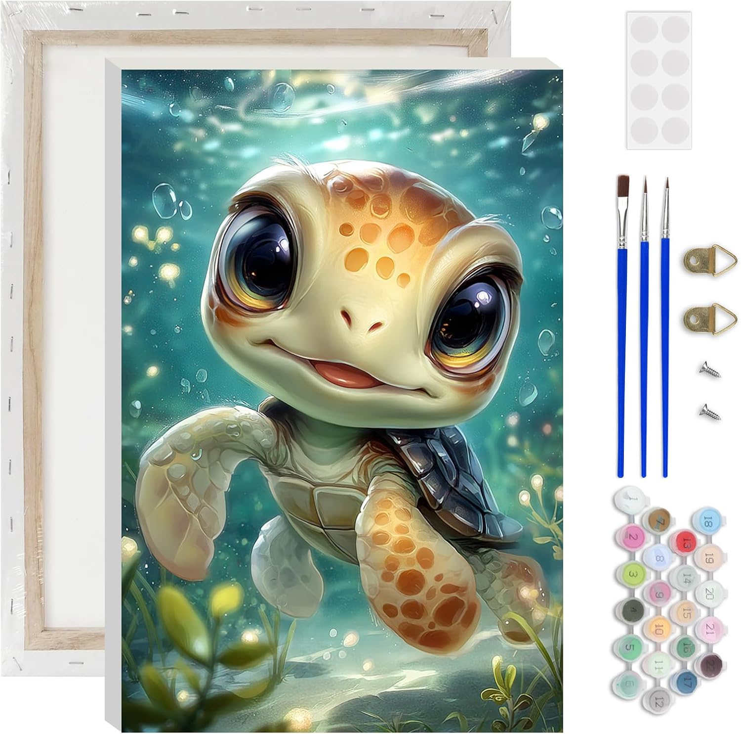 Lxmsja Cute Turtle Paint by Numbers Kit for Adults, Fantasy Ocean Acrylic Paint by Numbers for Adults Beginner, DIY Craft Supplies Oil Painting Kits for Home Wall Decor 8x12 inch (Framed)