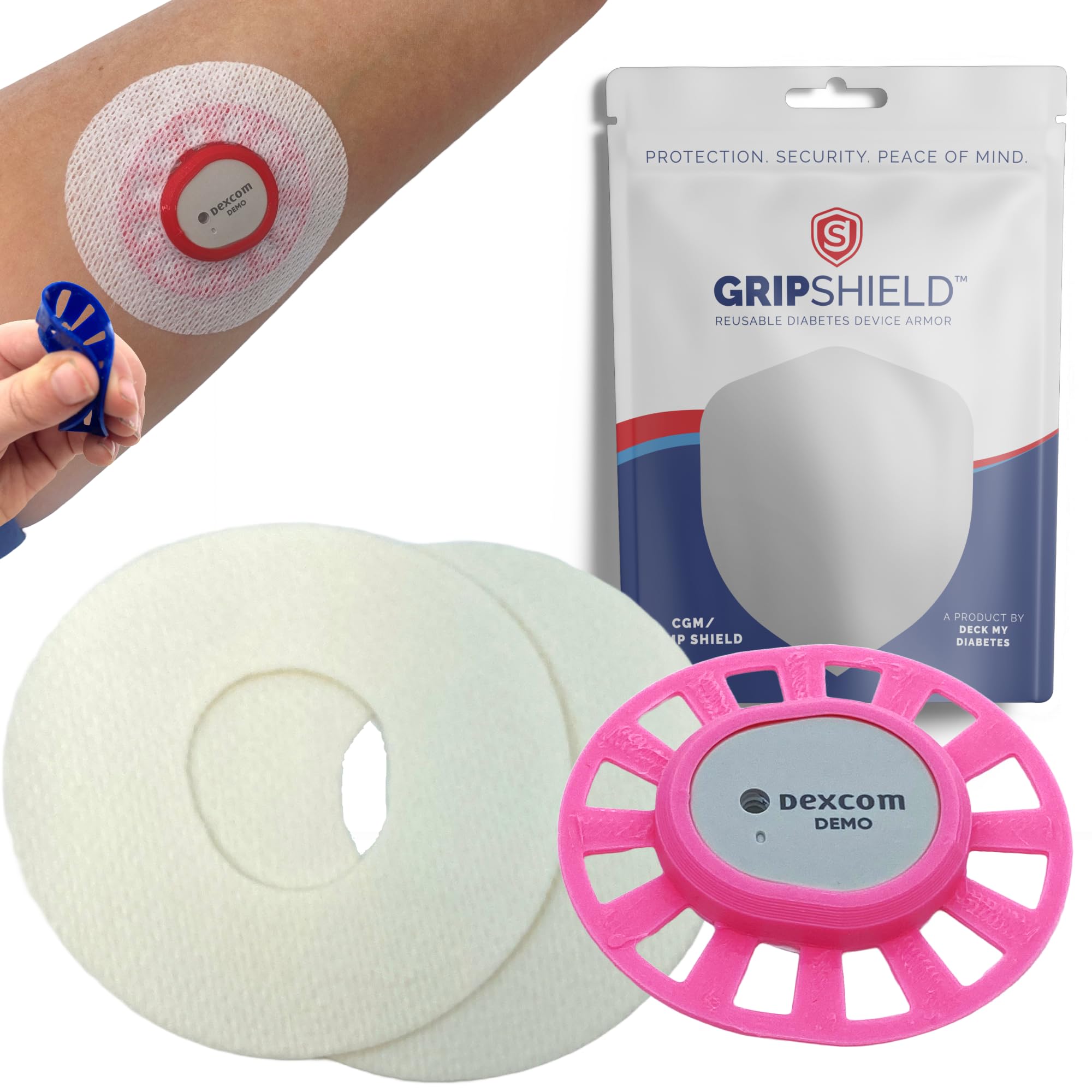 Dexcom G7 GripShield -by Deck My Diabetes. Flexible and Reusable CGM Armor-Protection from Accidental Bumps. (Bright Pink)
