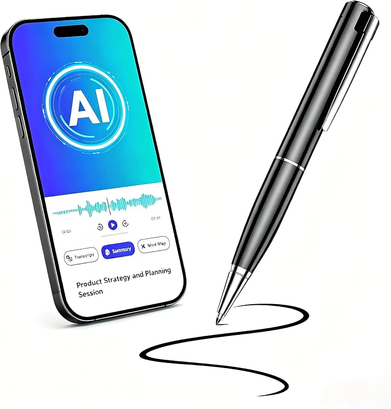 SKARA AI Voice Recorder with Real-Time Transcription, AI Summary & Mind Map, AI Note Taking Device Supports 150 Languages, Smart Digital Voice Recorder for Meetings, Lectures & Interviews
