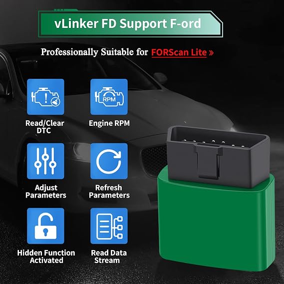 vLinker FD OBD2 Bluetooth Car Code Reader, OBD2 Diagnostic Scanner for Android & Windows - Made for FORScan Green