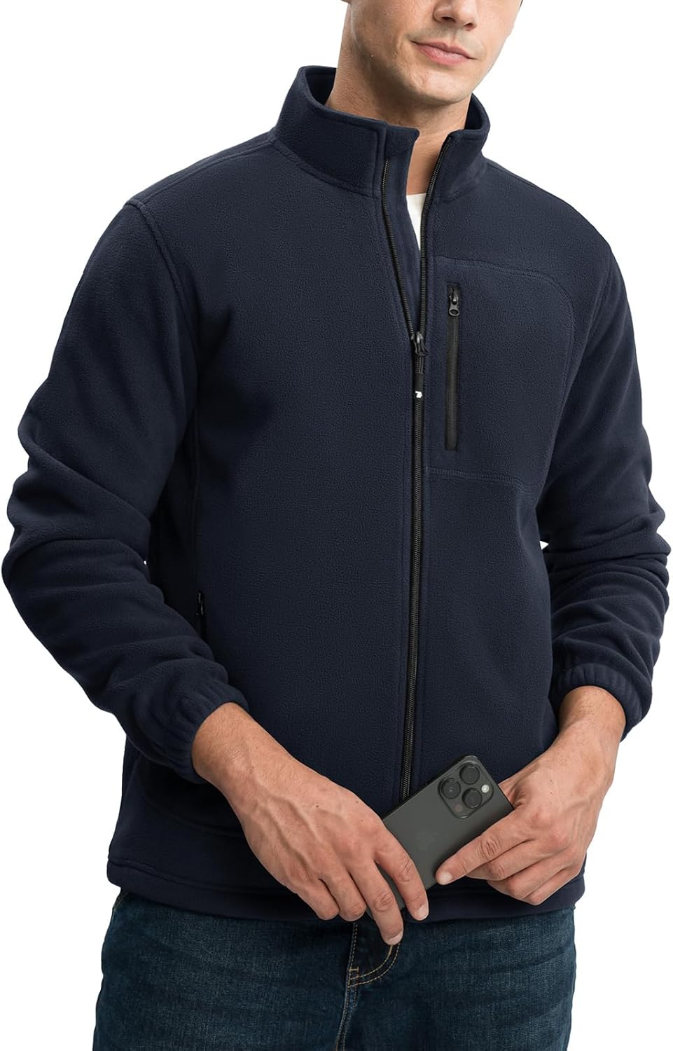 TBMPOY Men's Fleece Jackets Lightweight Full-Zip Fall Jacket Outdoor Hiking Warm Winter Coats with Pockets - Image 2