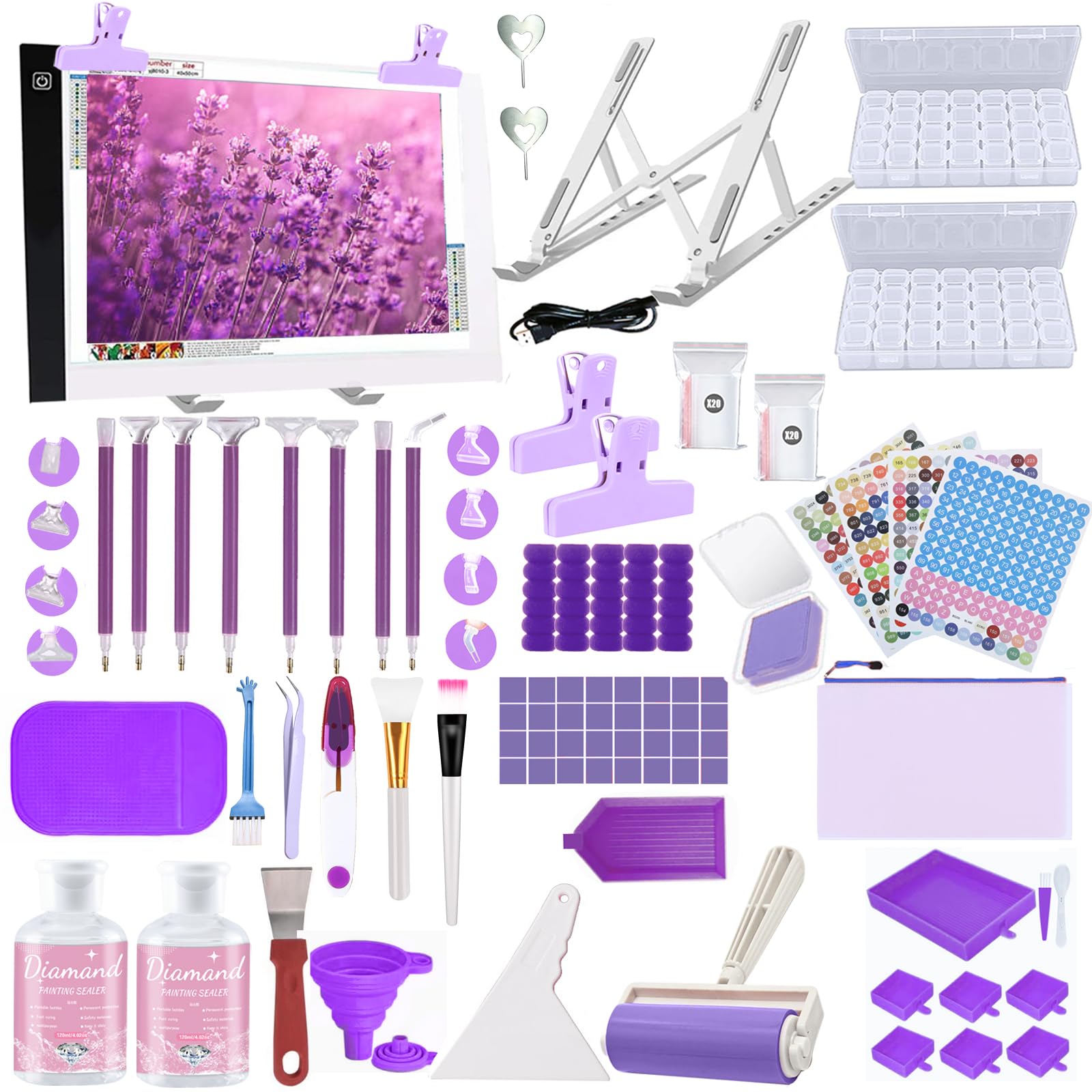 Diamond Art Kit - Complete Accessories & LED Light Pad -13