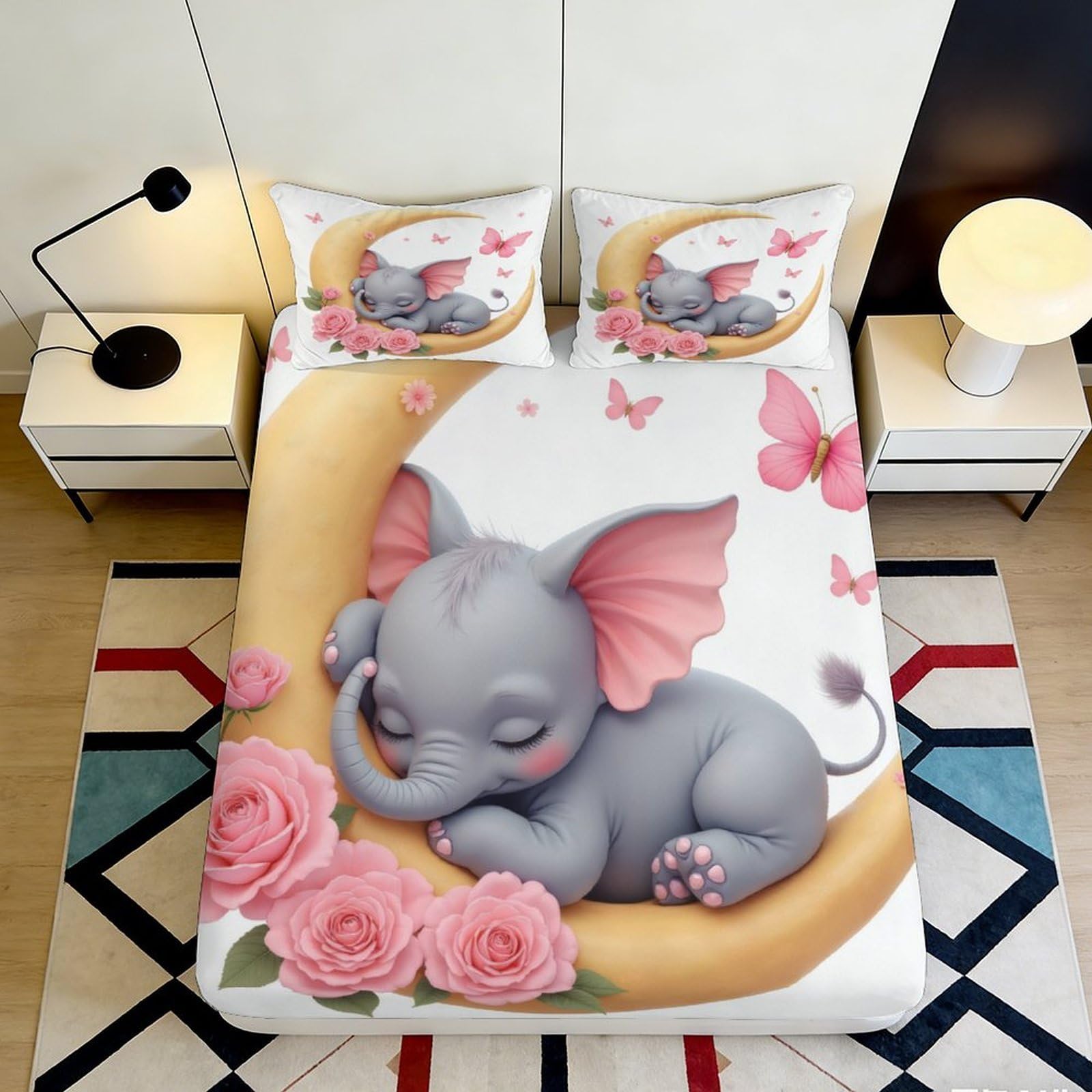 3D Printing Elephant Fitted Sheet Microfiber Deep Pocket Non-Slip Bedroom Bedding Elephant Mattress Fitted Cover for Adults Teens 200x200x25cm 90x200x25cm