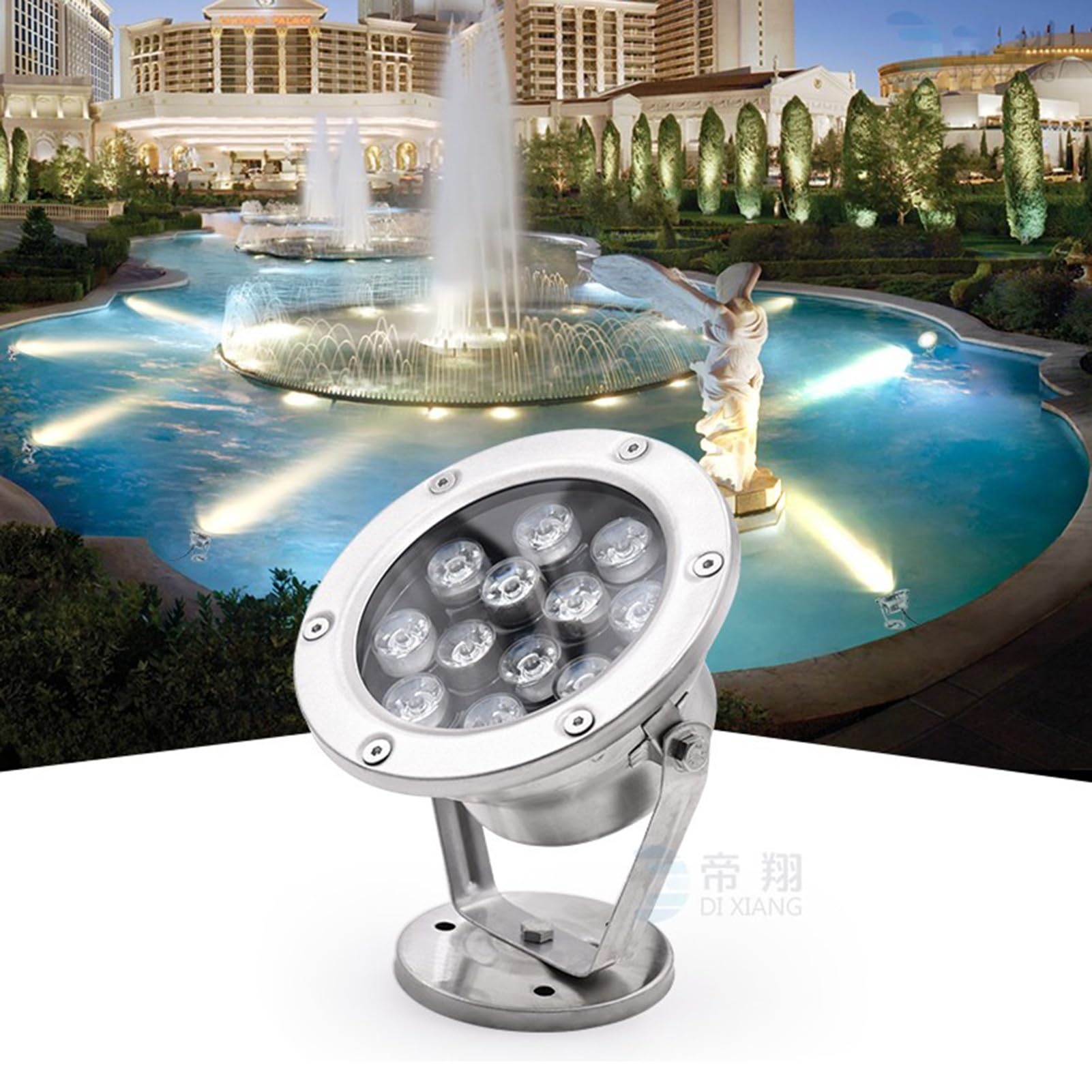 Focos impermeables IP68 con iluminación LED verde de 24W para decoración subacuática segura