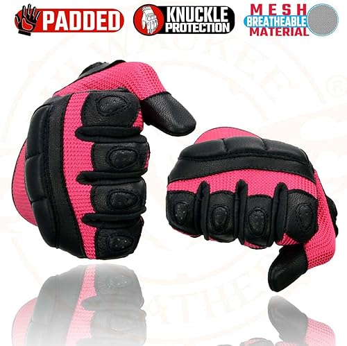 Miniatura 6 de Milwaukee Leather MG7740 - Guantes de moto de carreras de cuero negro y malla verde neón con nudillos y dedos acolchados para mujer