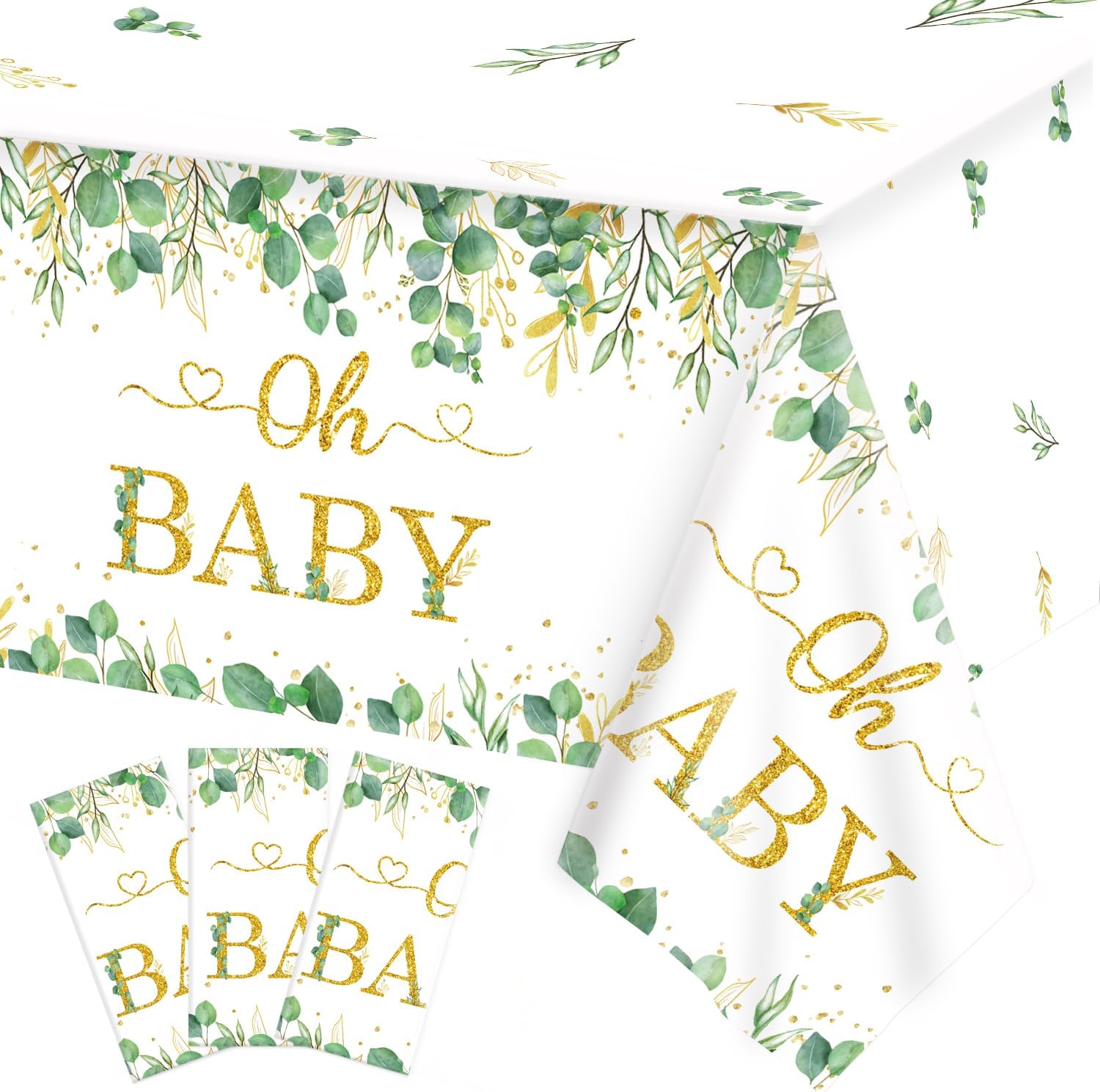 3 Packs Sage Green Tablecloth - Eucalyptus Leaf Table Baby Shower Sage Green Decorations - Oh Baby Baby Shower Decorations - 54 x 108 Inch
