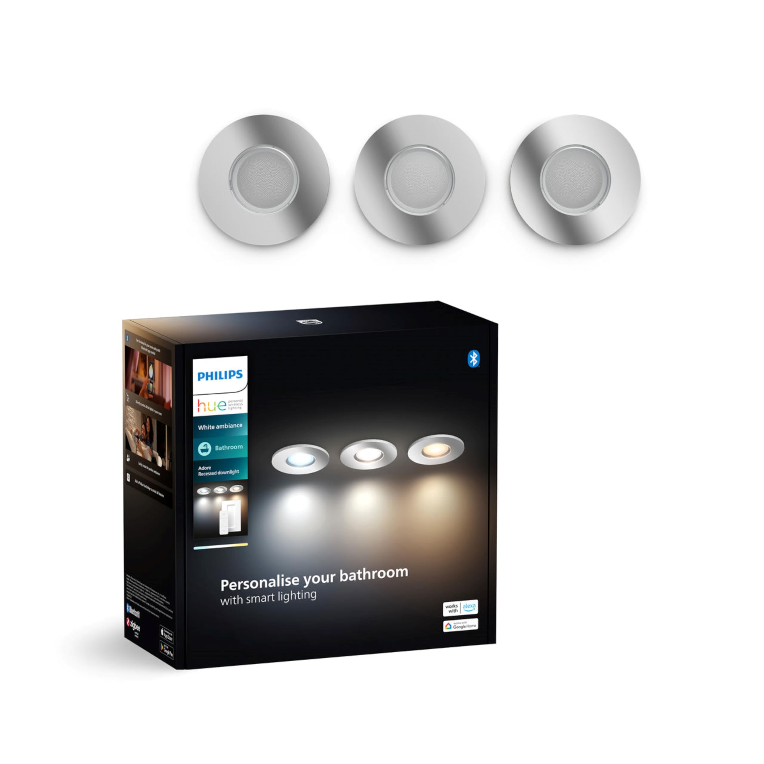 Philips Hue White Ambiance Adore 3er Deckenspots rund silber 3x250lm dimmbar App steuerbar Alexa kompatibel