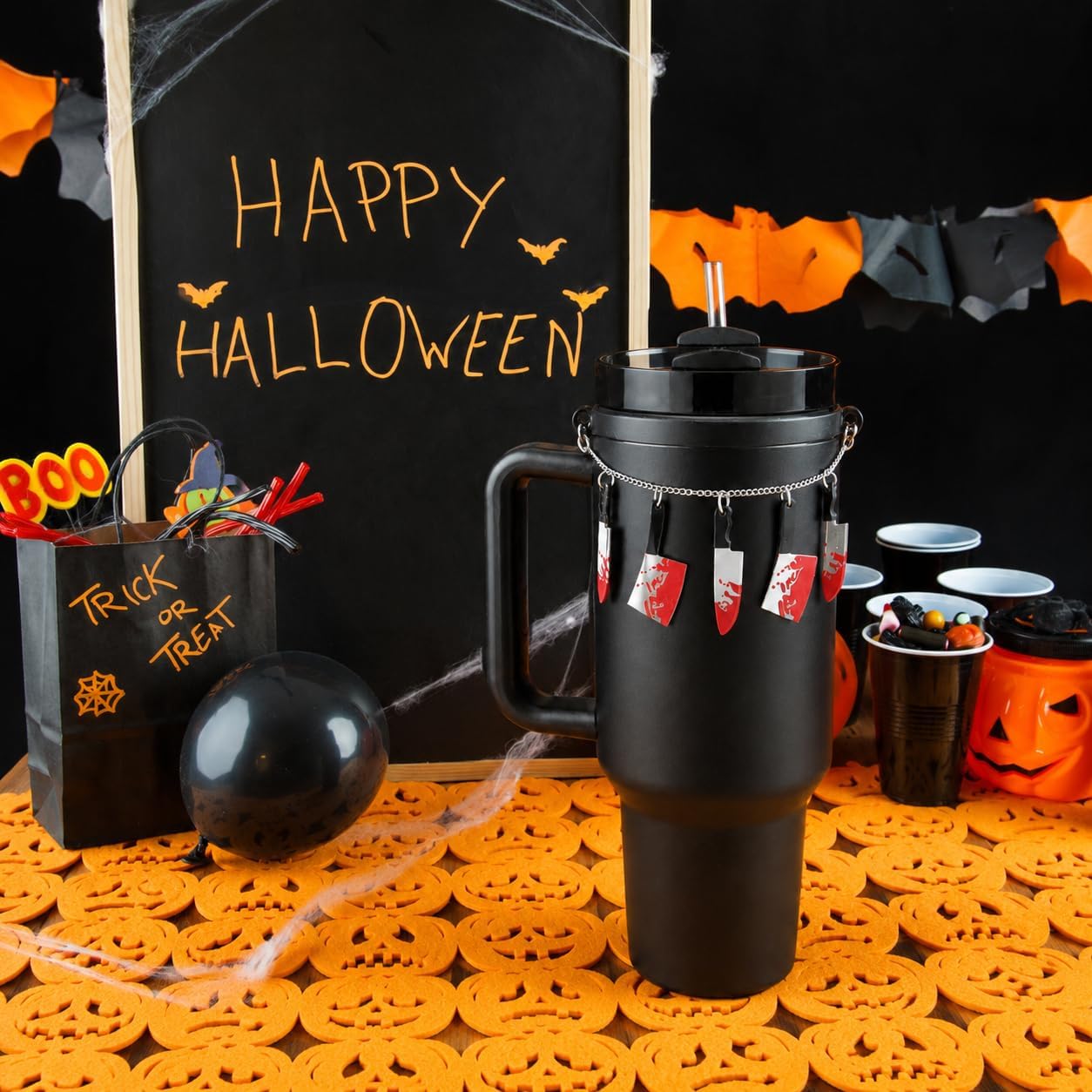 Halloween Horror Cup Chain, Acrylic Blood Knife Tumbler Decor image 4