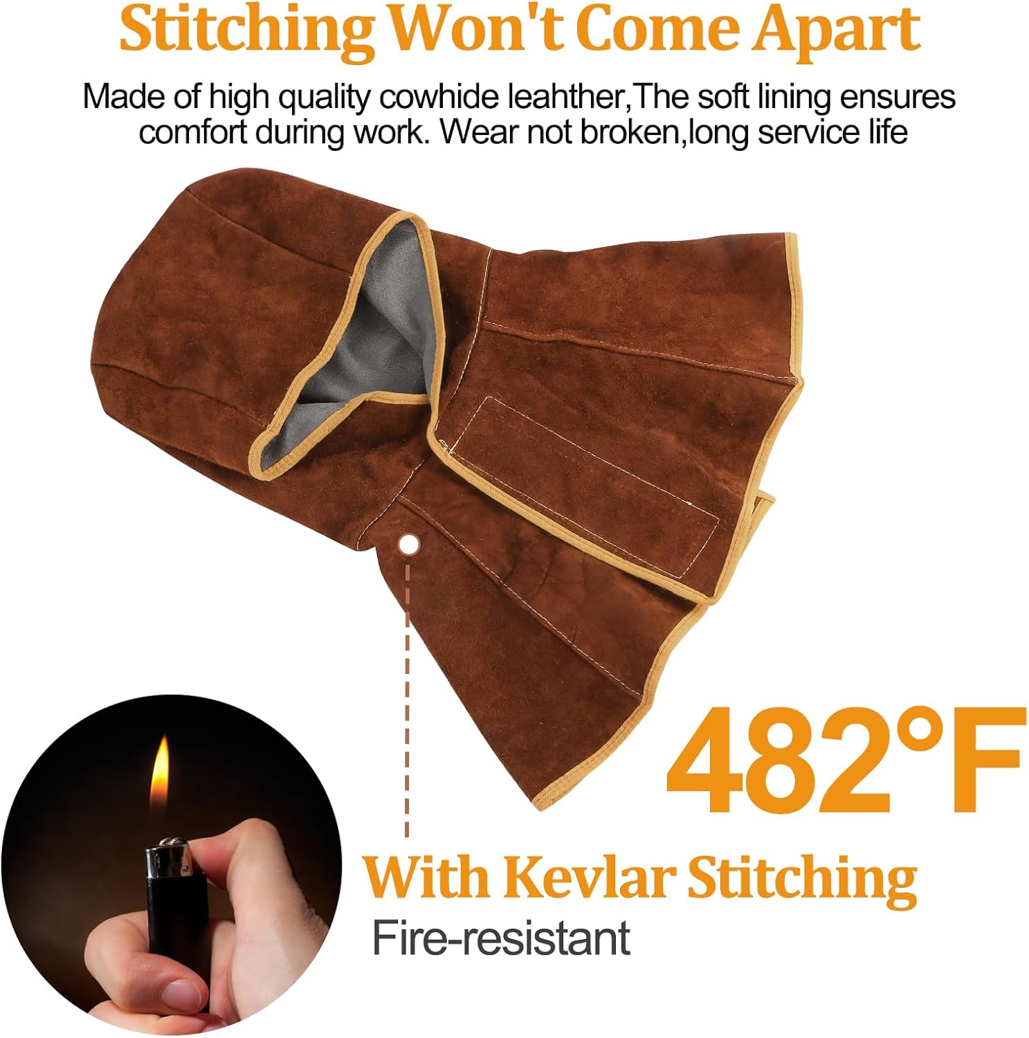 Premium Cowhide Leather Welding Hood with Shoulder Cape, Brown, Kevlar-Reinforced, Full Head Coverage Helmets, OSHA Compliant, Men & Women - Image 4