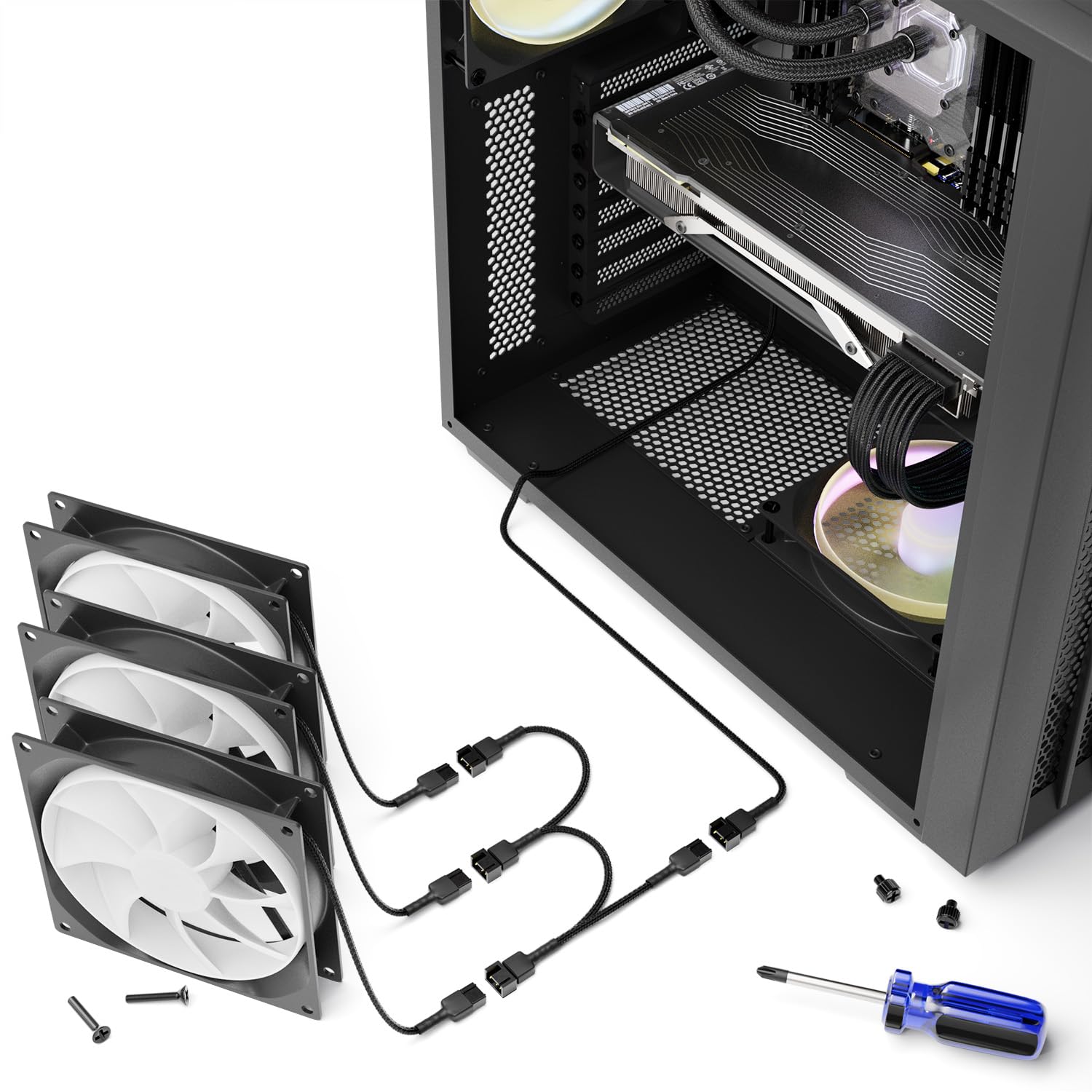 Cable De Extensión De 4 Pines Para Ventilador De CPU De Computadora, Adaptador De Concentrador De Ventilador De Chasis Juego De Cables De Control De Temperatura Pwm De 4 Pines Red
