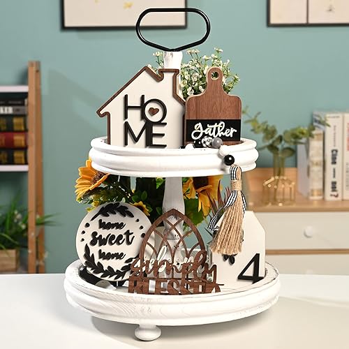 Miniatura 2 de 8 Pieces Farmhouse Tiered Tray Decor Set - Wooden Rustic Home Tier Tray Decorative Item for Sweet Home & Kitchen Table Party Decor
