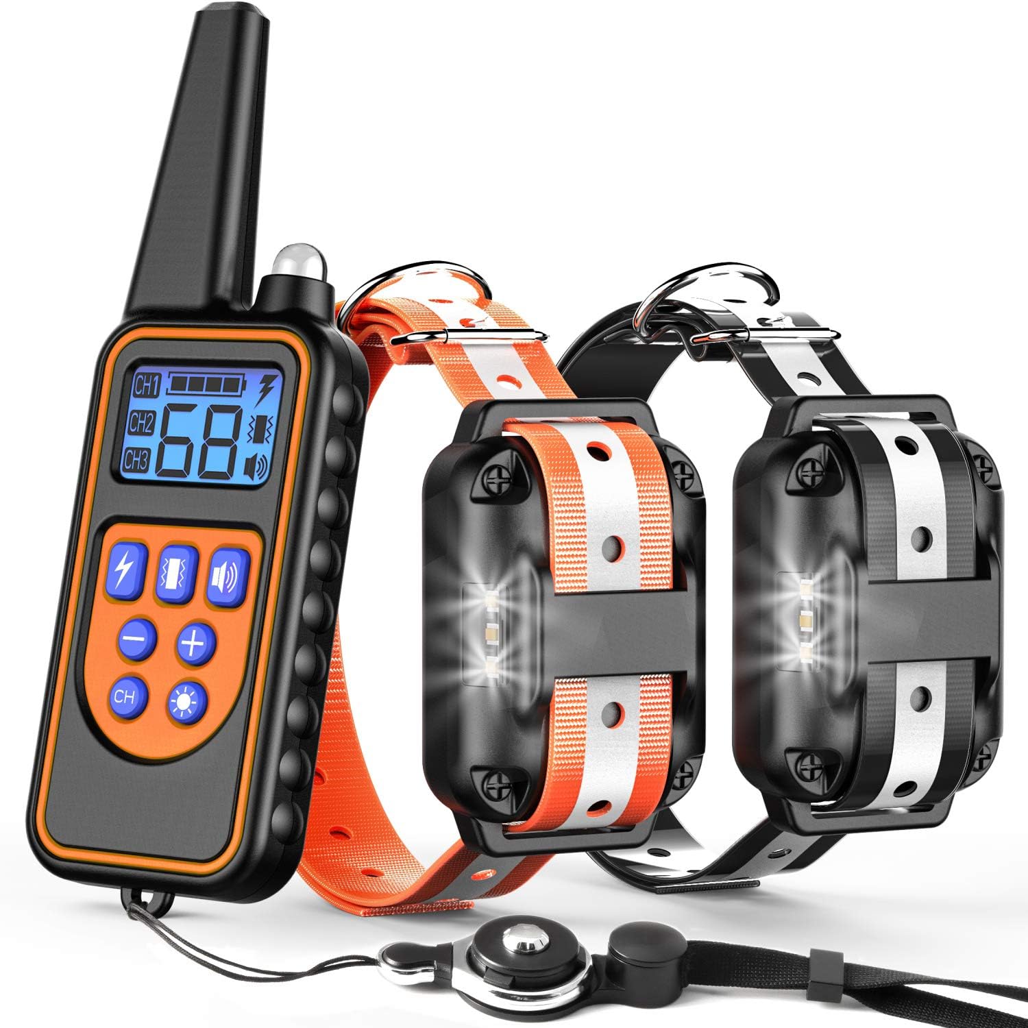 Ace Teah 100% Waterproof and Rechargeable Dog Training Collar with 2 Collars and 4 Functions Beep Vibration Shock and LED Light, 0~99…