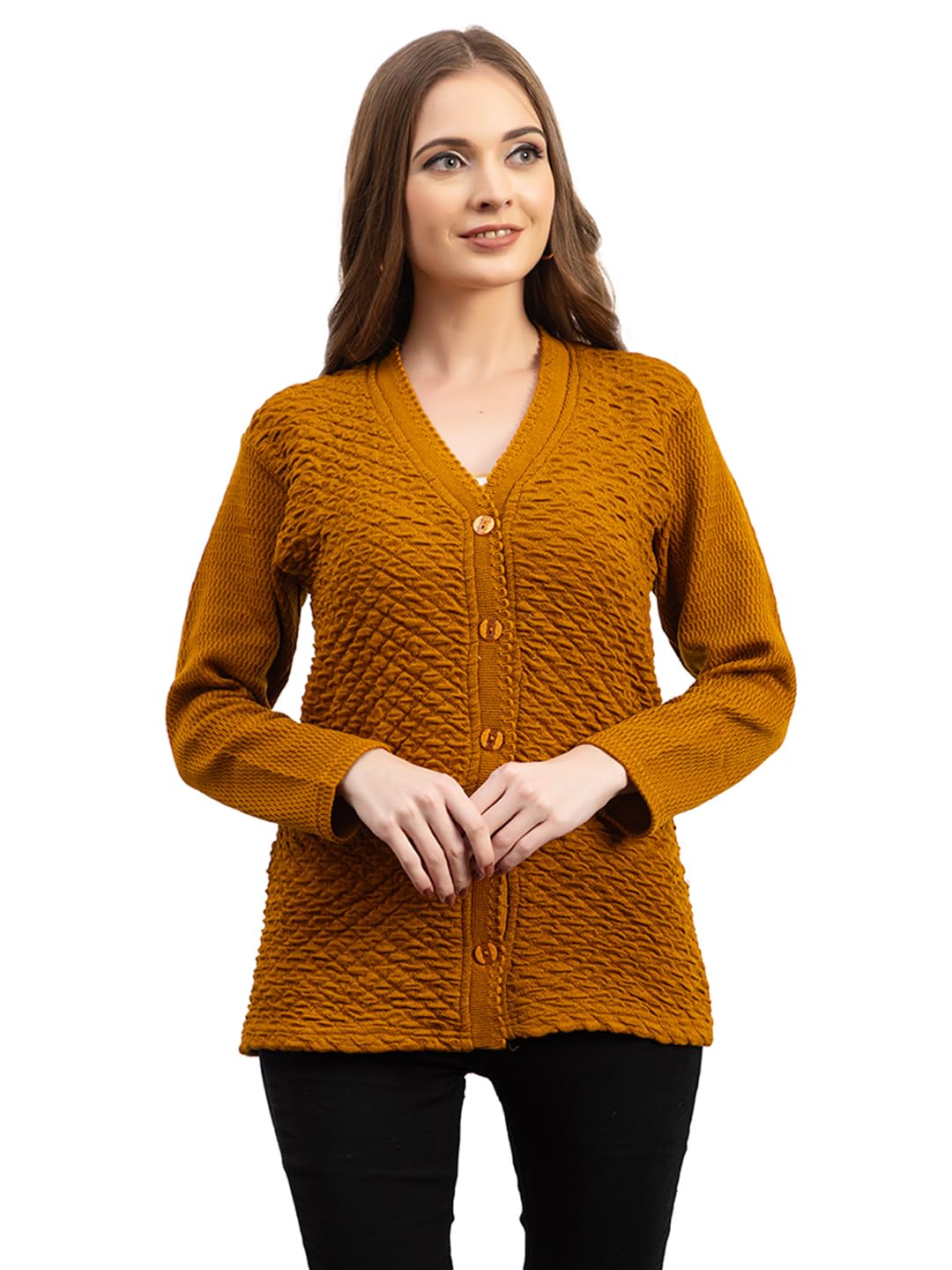 dadu dayal Women’s Winter Woolen Cardigan | Full Sleeve Textured Buttoned Sweater for Women | Soft Wool V-Neck Warm Knitted Outerwear for Office & Casual Wear-picture-47