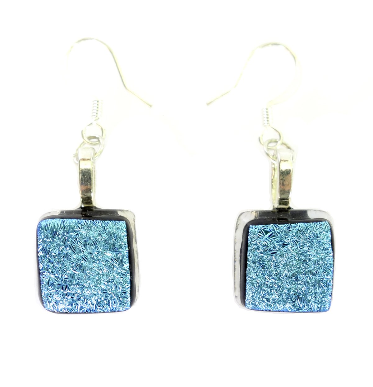 Boucles d'oreilles pendantes multicolores légères en verre dicro et argent brillant