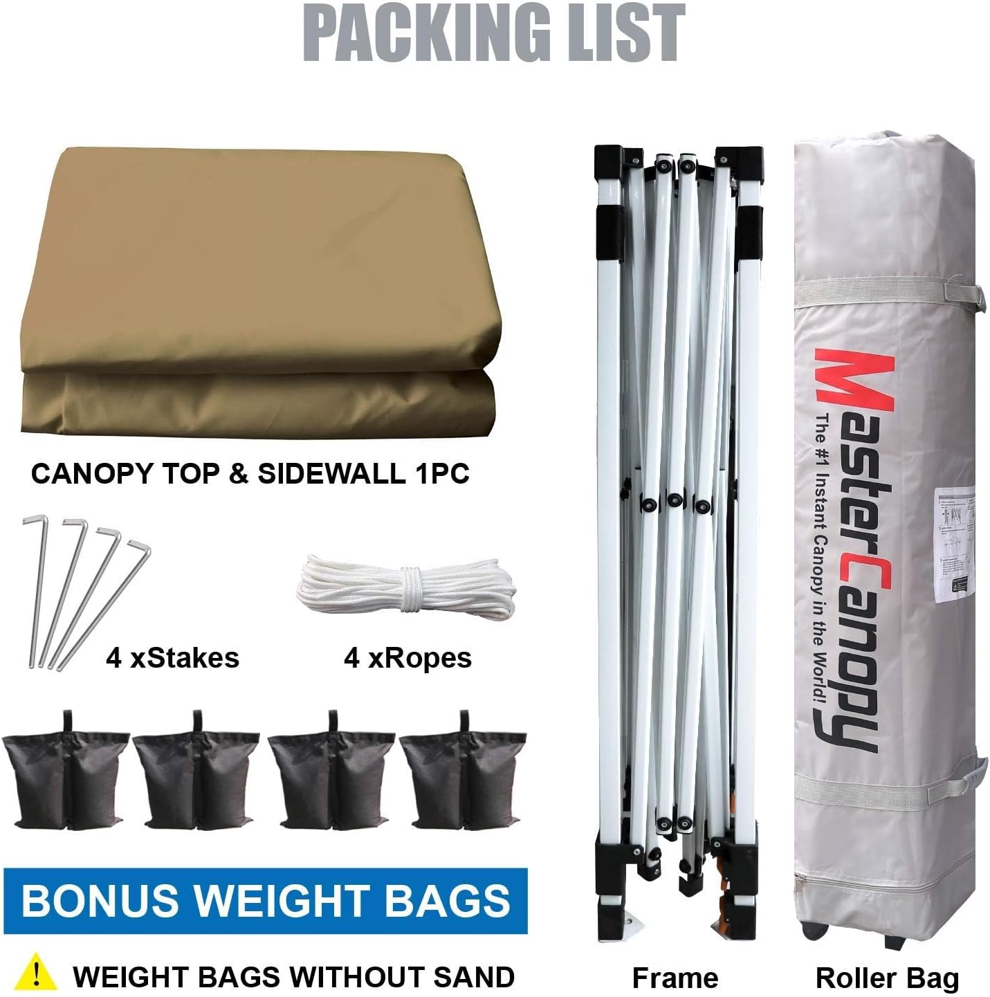 MASTERCANOPY Slant Leg Pop-up Instant Canopy (10'x10', White) + MASTERCANOPY Pop-up Instant Canopy with 1 Sidewall (6.6'x6.6', Khaki)