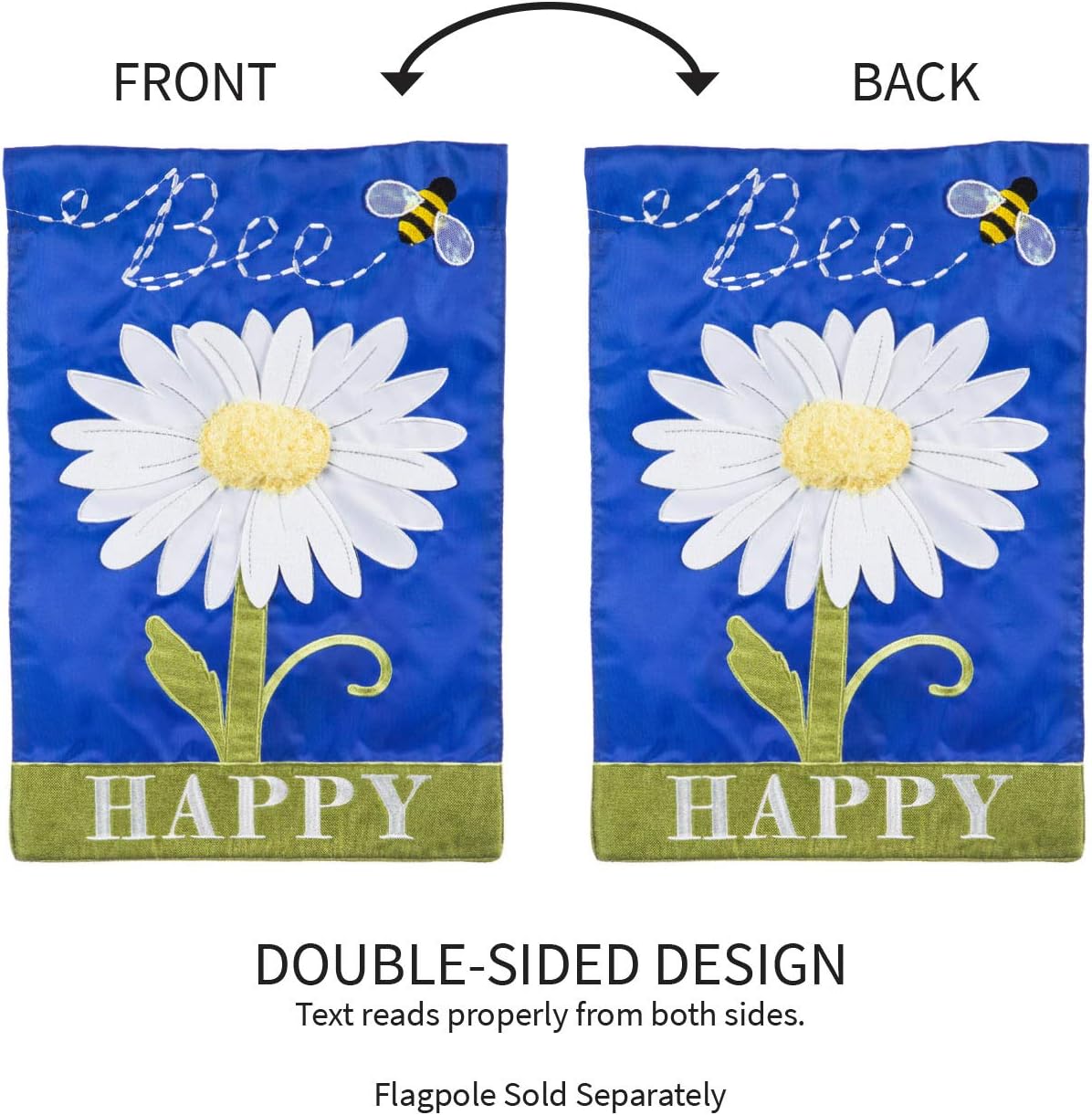 Evergreen Flag Bee Happy Daisy Garden Applique Garden Flag - 12.5 x 18 Inches Outdoor Decor for Homes and Gardens