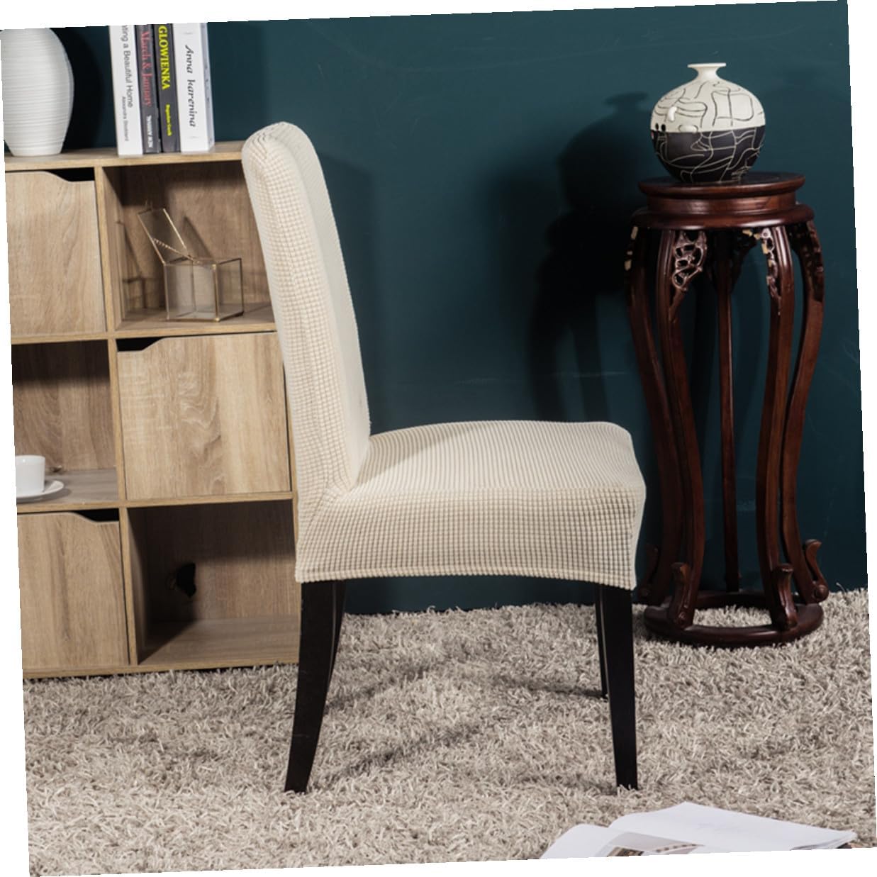 6pcs Elastic Stretch Dining Chair Covers Full Protective Case Removable Spandex Seat Slipcovers for Home Office Banquet Chairs Beige