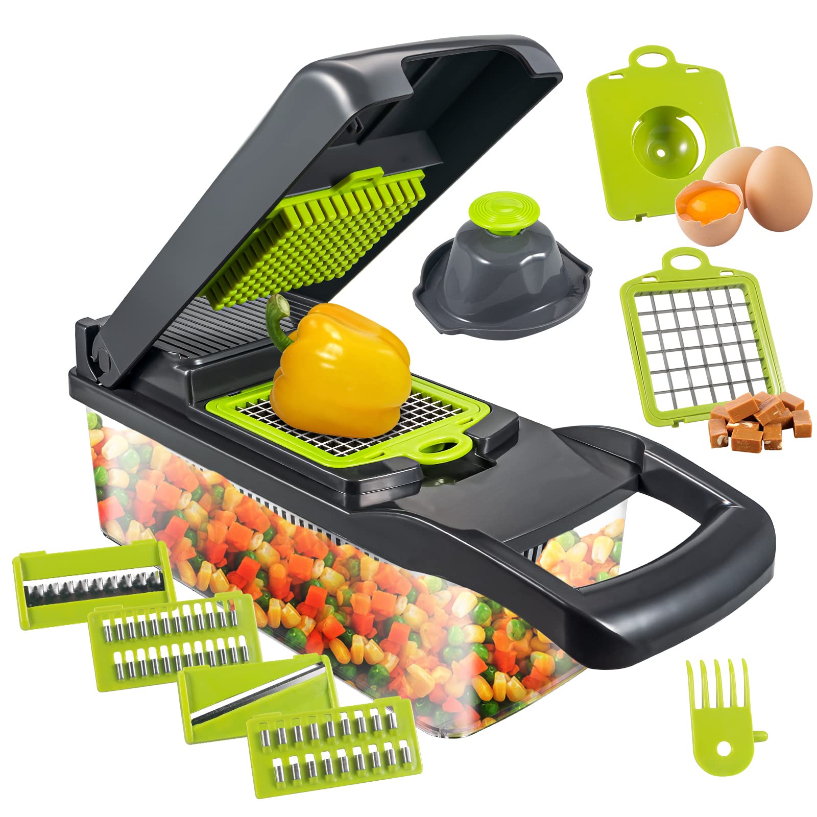Vegetable Chopper, 13 in 1 Multifunctional Food Chopper, Kitchen Vegetable Slicer Dicer Cutter with 7 Blades, Hand Guard, Drain Basket, Egg Separator and Container for Tomato Potato Carrot Salad