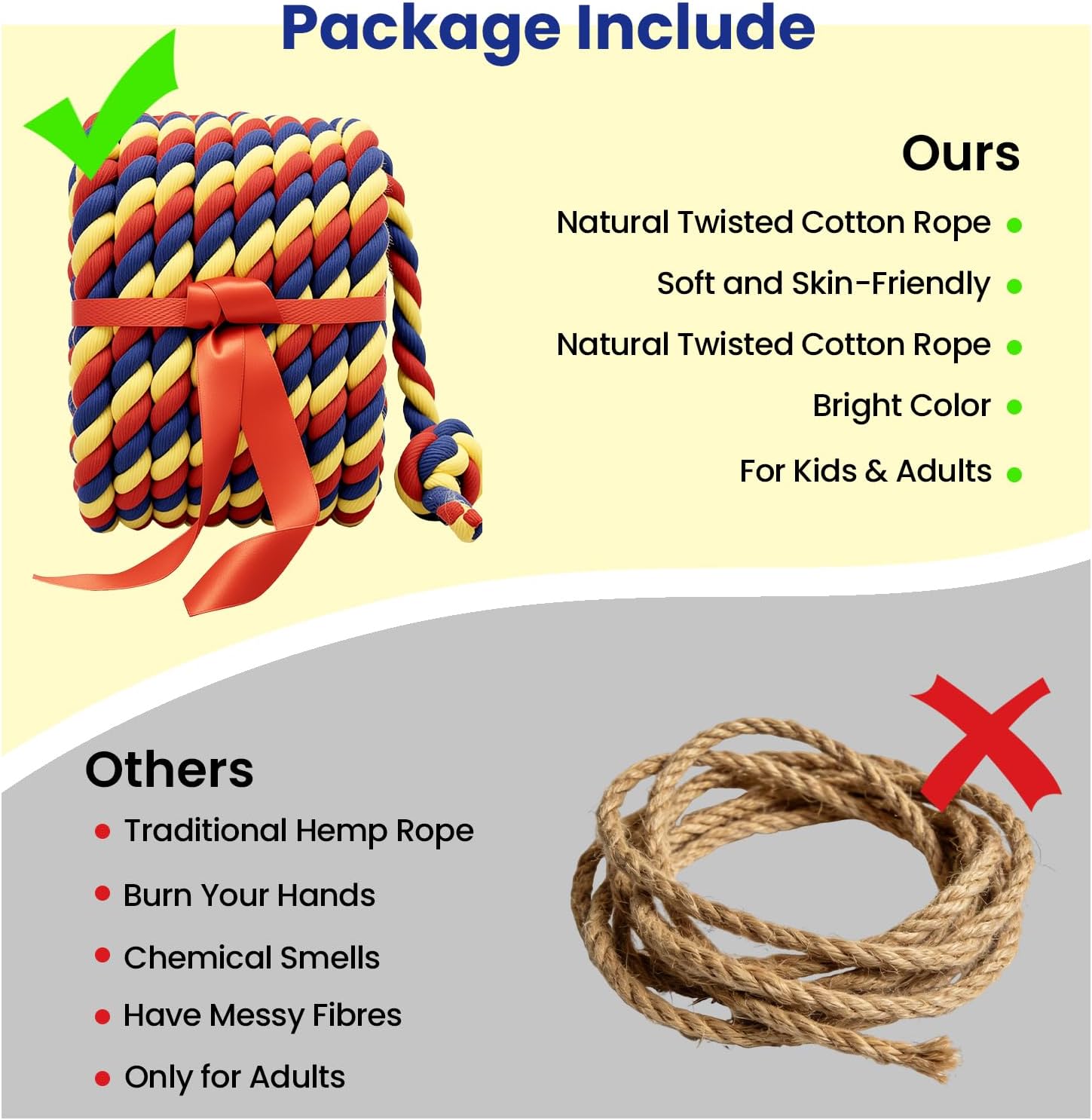 40FT Tug of War Rope for Summer Games, Natural Twisted Cotton Rope Outdoors Yard Backyard Camping Lawn Game for Team Building Activities Field Day Family Reunion Birthday Party