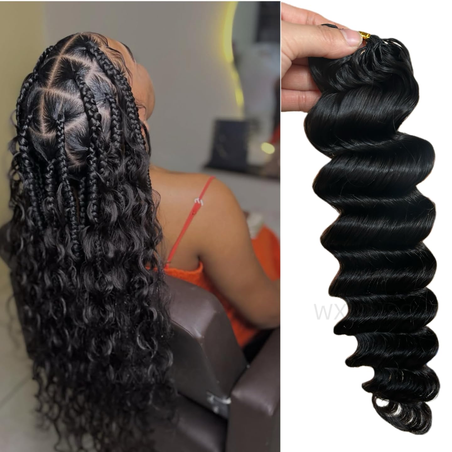 Human Hair Loose Deep Wave Knotless Pre-Separated Feather Crochet Hair Extensions Crochet Human Hair Extensions Natural Color 18inch 120g