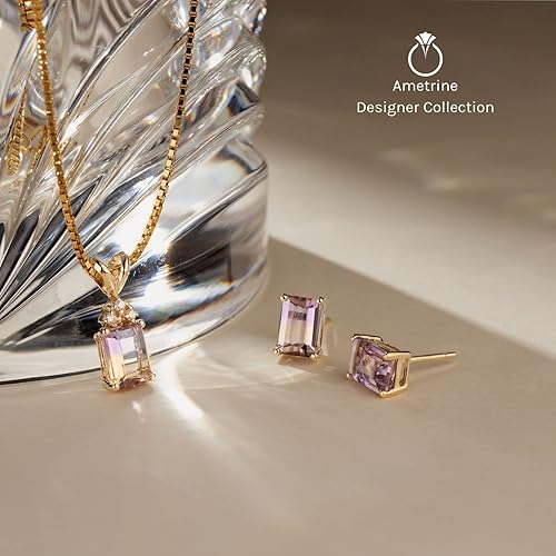 Miniatura 4 de PEORA Ametrine with Genuine Diamond Pendant in 14 Karat White Gold, Elegant Solitaire, Radiant Cut, 7x5mm, 1 Carat total, Real Ametrine Necklace,